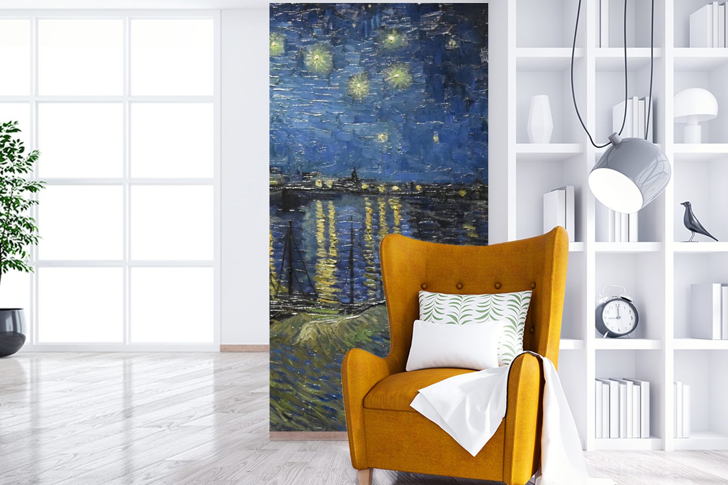 Fototapete (2 Sternennacht Gogh, Wohnzimmer Orsay St), Van Küche, für Vincent Matt, Fototapete bedruckt, Paris MuchoWow Vliestapete Schlafzimmer - dem über