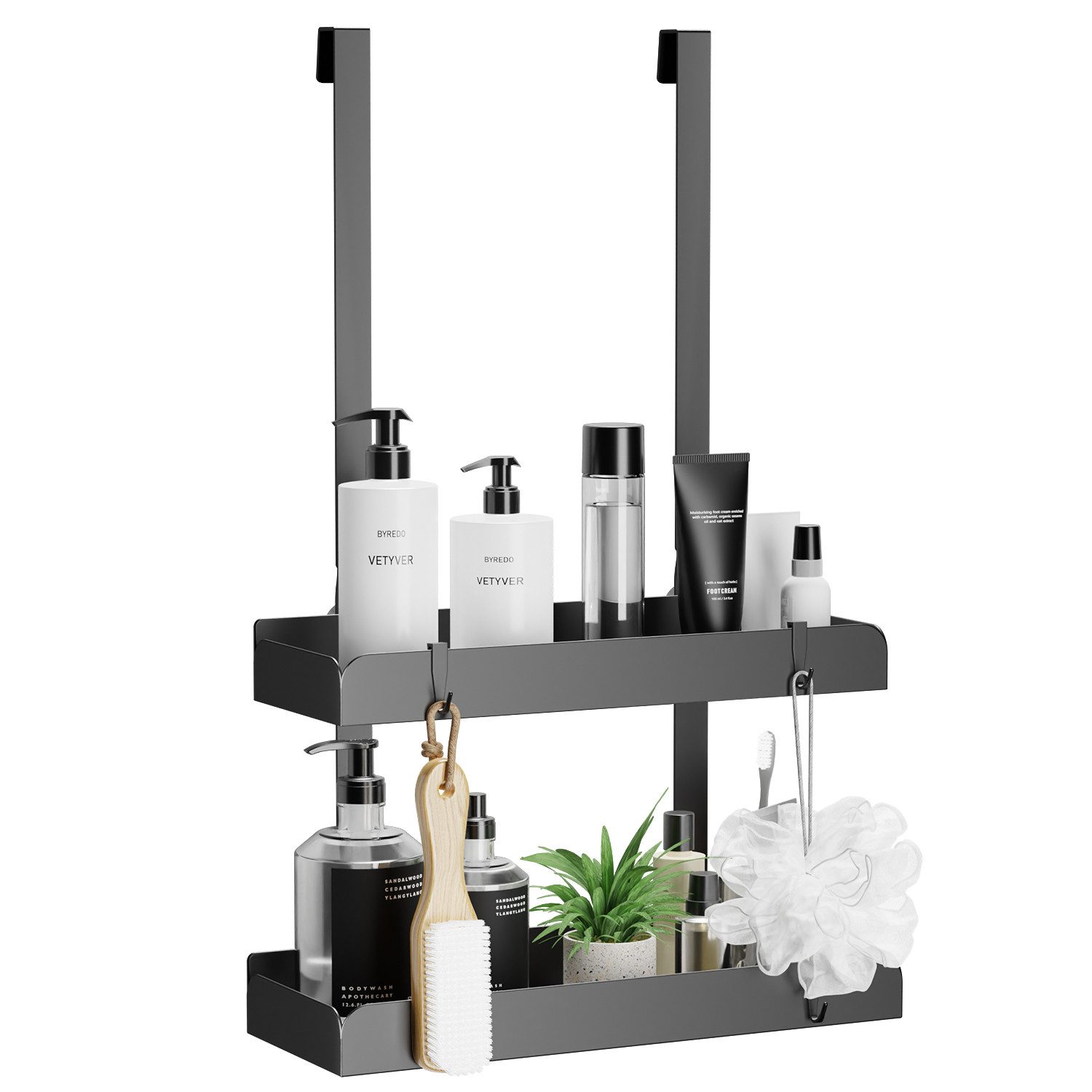 niffgaff Duschablage ohne Bohren zum Hängen aus Edelstahl, 31,5 x 10,5 x 55,5 cm, 1-tlg., Praktischer Organizer mit 4 Haken für Shampoo und Duschutensilien