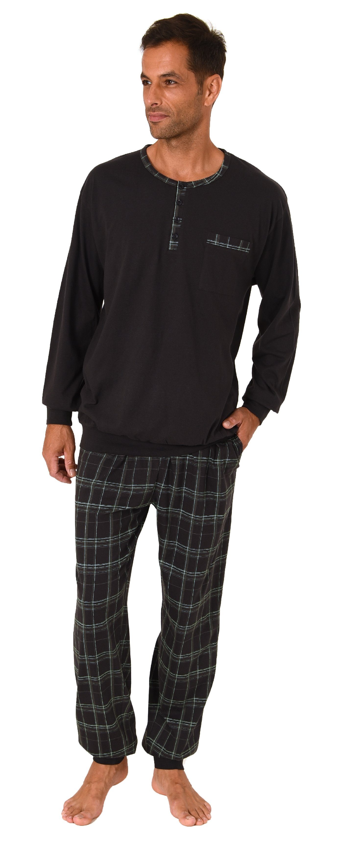 Normann Pyjama Herren Schlafanzug mit Bündchen und karierter Jersey Hose günstig online kaufen