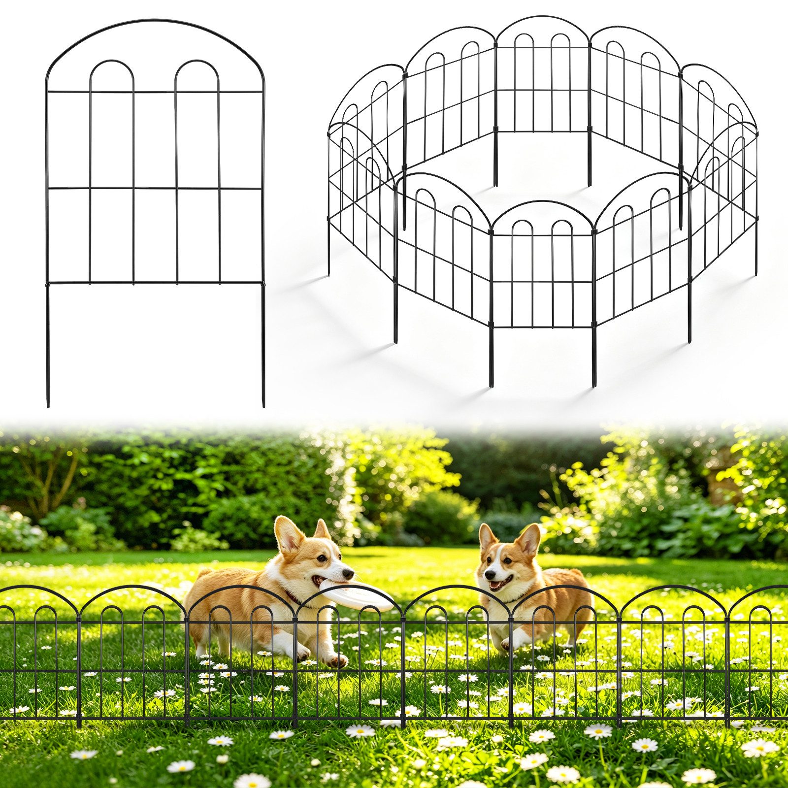 BlingBin Gartenzaun 10 Stück Metall Dekorative Zäune,61x32cm Zaunelemente, (10 Stück, 10-St., Bogen Steckzaun ohne Graben,Rostfreies Metall Tierzaun), wetterfest,flexibel formbar für Garten und Rasen