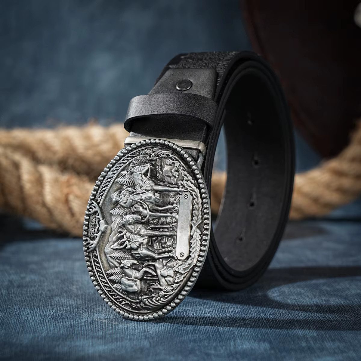 Ware aus aller Welt Koppelgürtel Rustikaler Western - Gürtel mit Cowboy Gürtelschnalle Wild West Buckle (1-St)