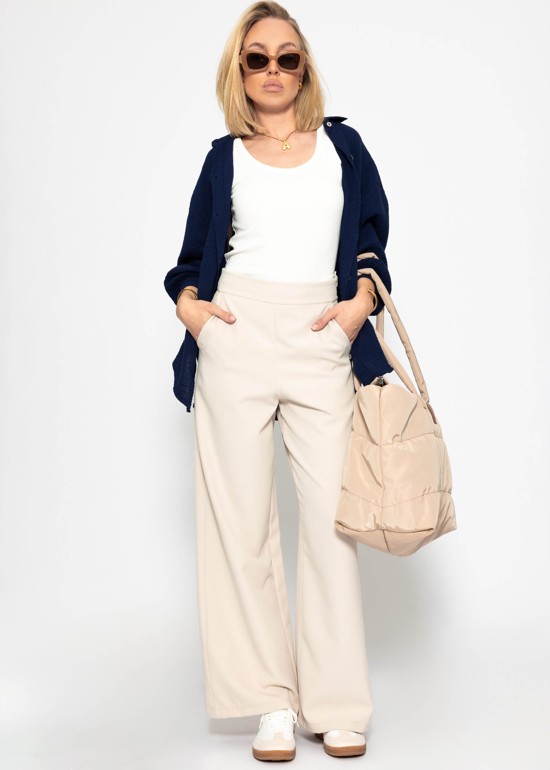 SASSYCLASSY Stoffhose Lässige High-Waist Stoffhose lang günstig online kaufen