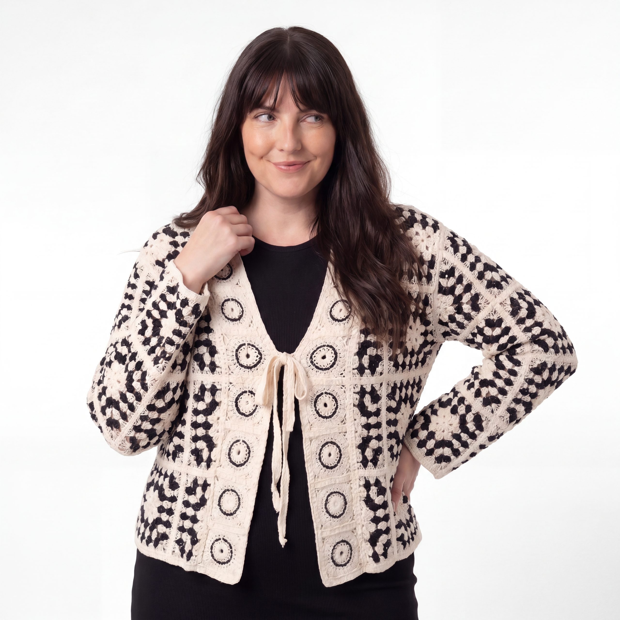 Strickjacke Cardigan Damen Sommerjacke leichter Häkel Strick Bolero