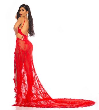 Koucla Abendkleid rückenfreies V-Neck Kleid Spitze mit Schleppe red carpet look