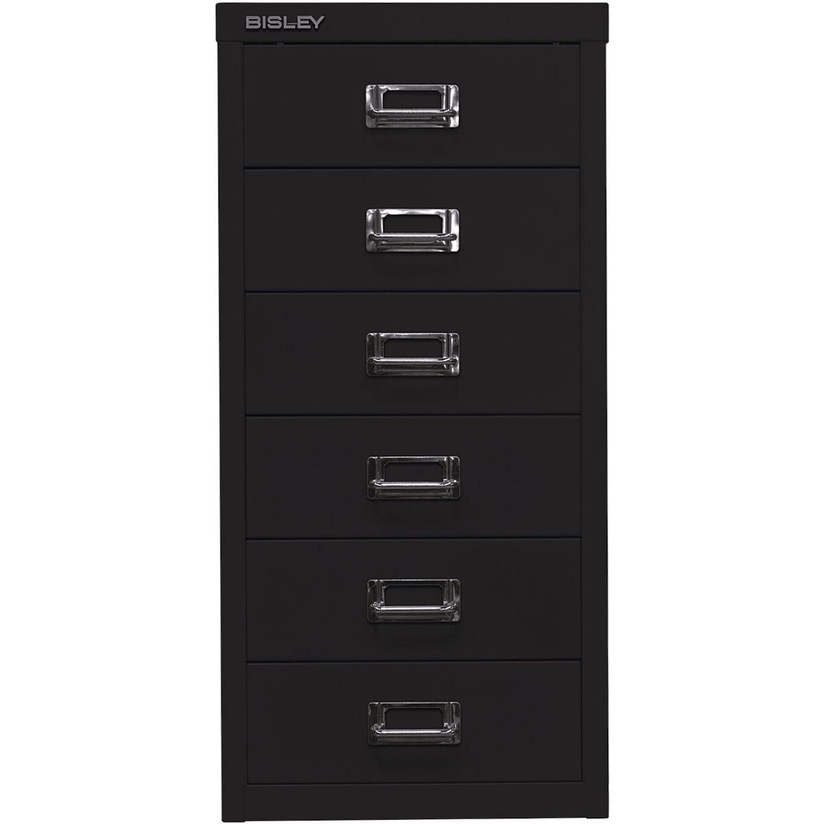 Schubladen, Sockel, schwarz ohne Bisley Schrank Beistellschrank 6 MultiDrawer Stahl, A4 aus