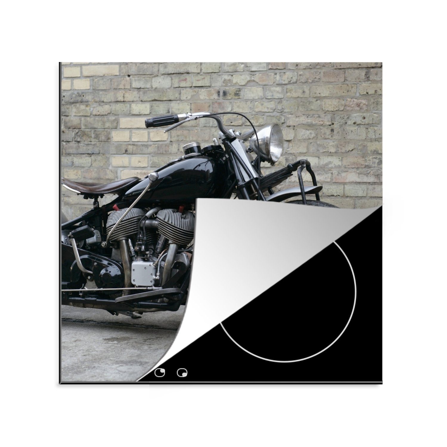 MuchoWow Herdblende-/Abdeckplatte Motorrad - Schwarz Vintage, Vinyl, cm, für 78x78 (1 küche - tlg), Arbeitsplatte Ceranfeldabdeckung