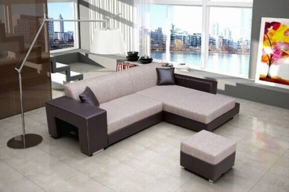 Garnitur, Mit Couch Bettfunktion Beige/Braun Bettfunktion JVmoebel Eck Eck Ecksofa Sofa Schlafsofa Polster