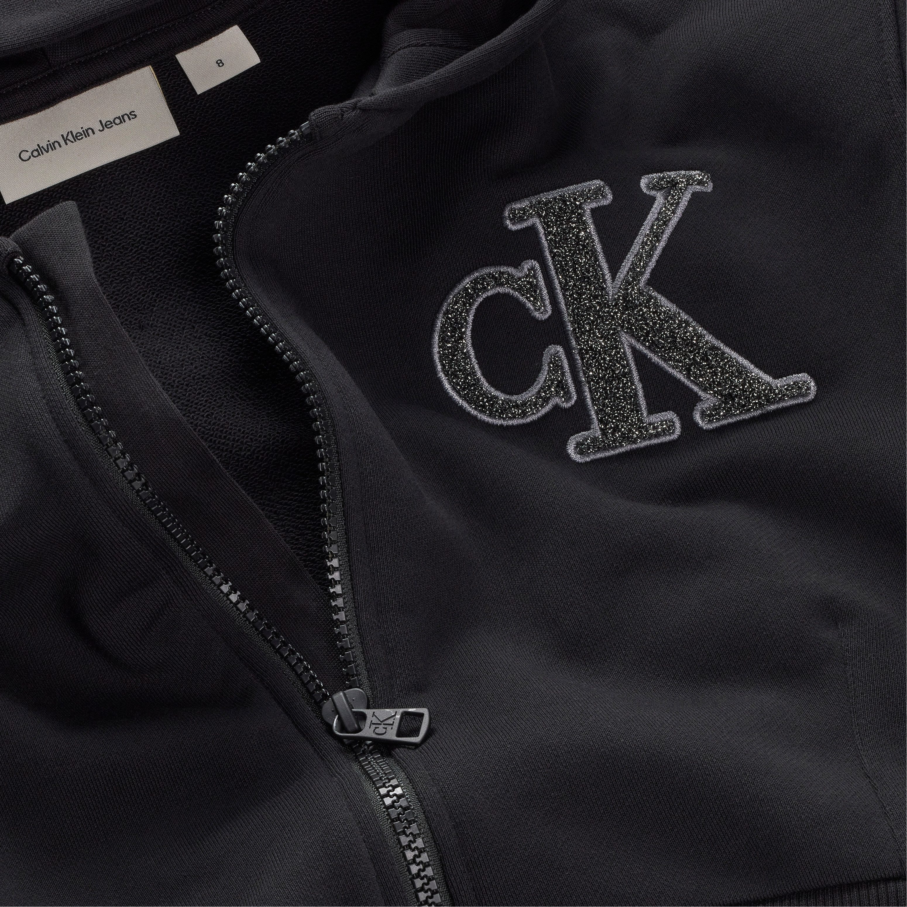 Calvin Klein Jeans Sweatjacke CK LOGO TERRY ZIP THROUGH für Kinder bis 16 Jahre, mit Glitzer-Applikation