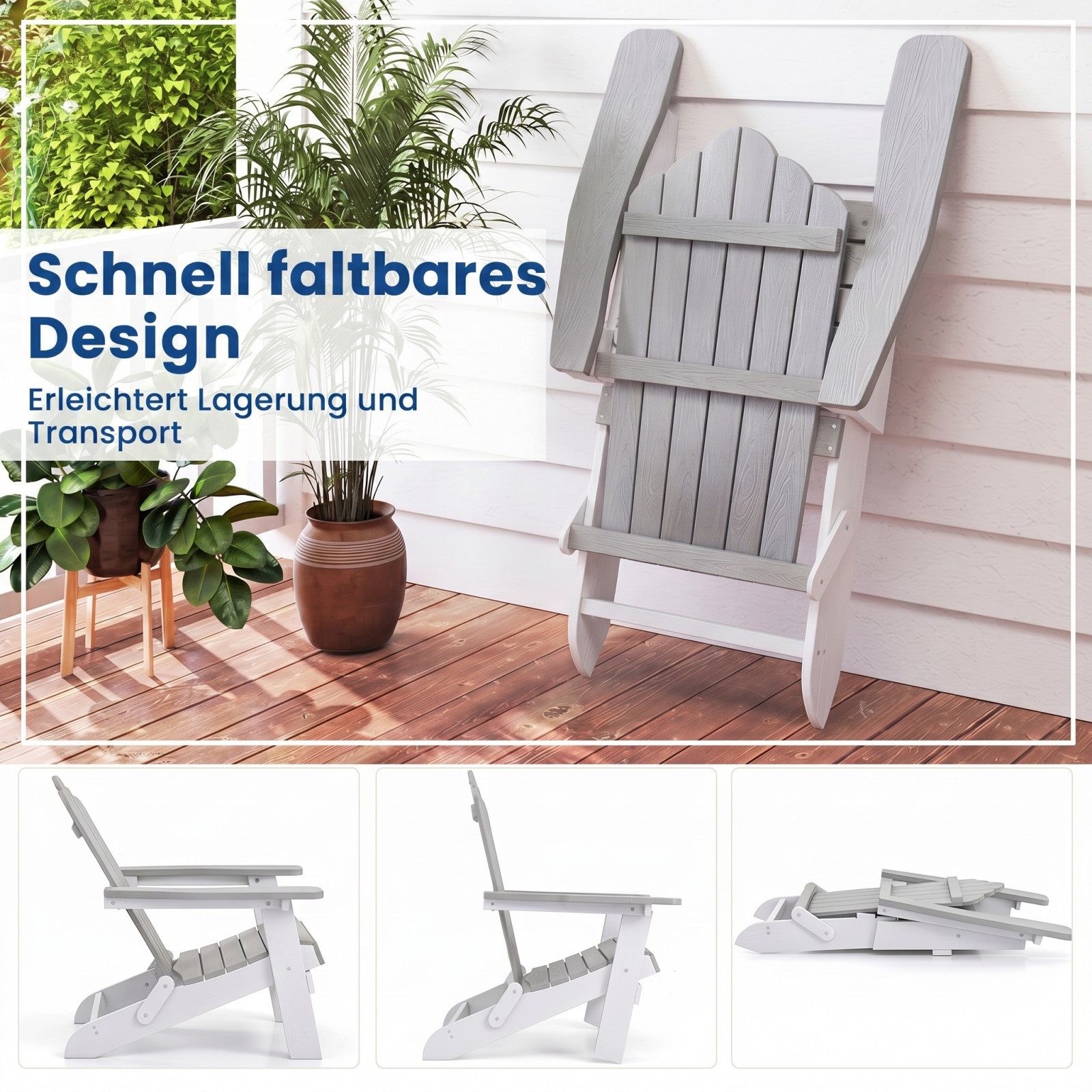 COSTWAY Gartenstuhl, Adirondack Stuhl klappbar, 180 kg Tragfähigkeit