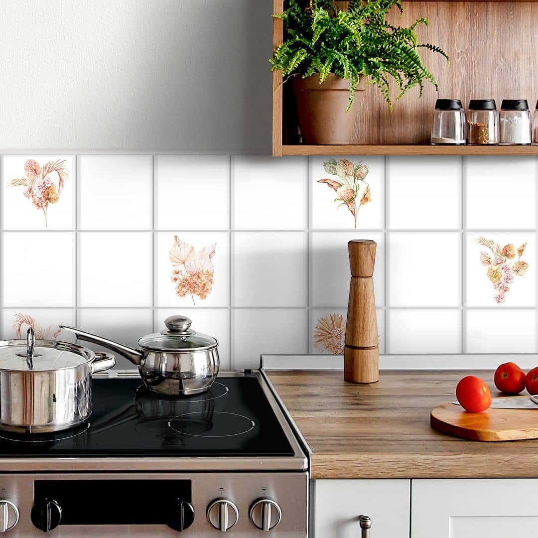 K&L Wall Art Fliesenaufkleber selbstklebend Klebefliese Set Botanik Herbst Deko Blume Vintage Küche