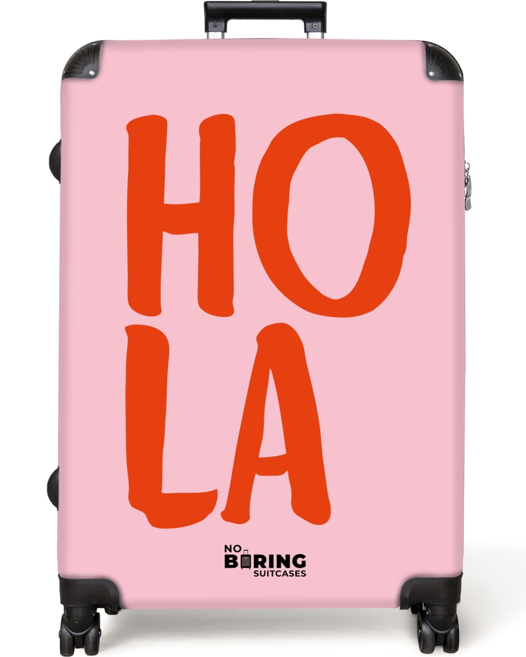NoBoringSuitcases.com© Hartschalen-Trolley Rosa mit rotem Spruch günstig online kaufen
