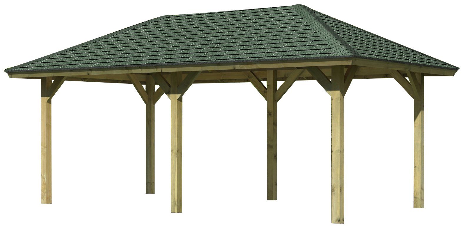 Thumbnail - Karibu Pavillon Bergen 2, (Set), BxTxH: 338x592x290 cm, mit grünen Dachschindeln