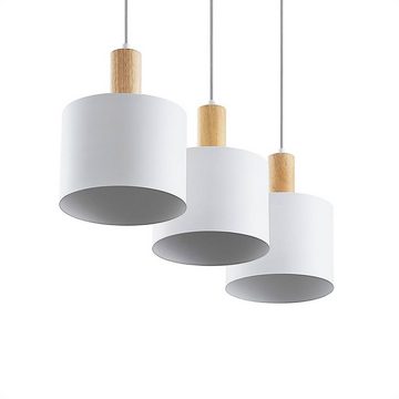 Lindby Hängeleuchte Kadir, dimmbar, Leuchtmittel nicht inklusive, Modern, Stahl, Holz, weiß, holz, 3 flammig, E27, Deckenlampe