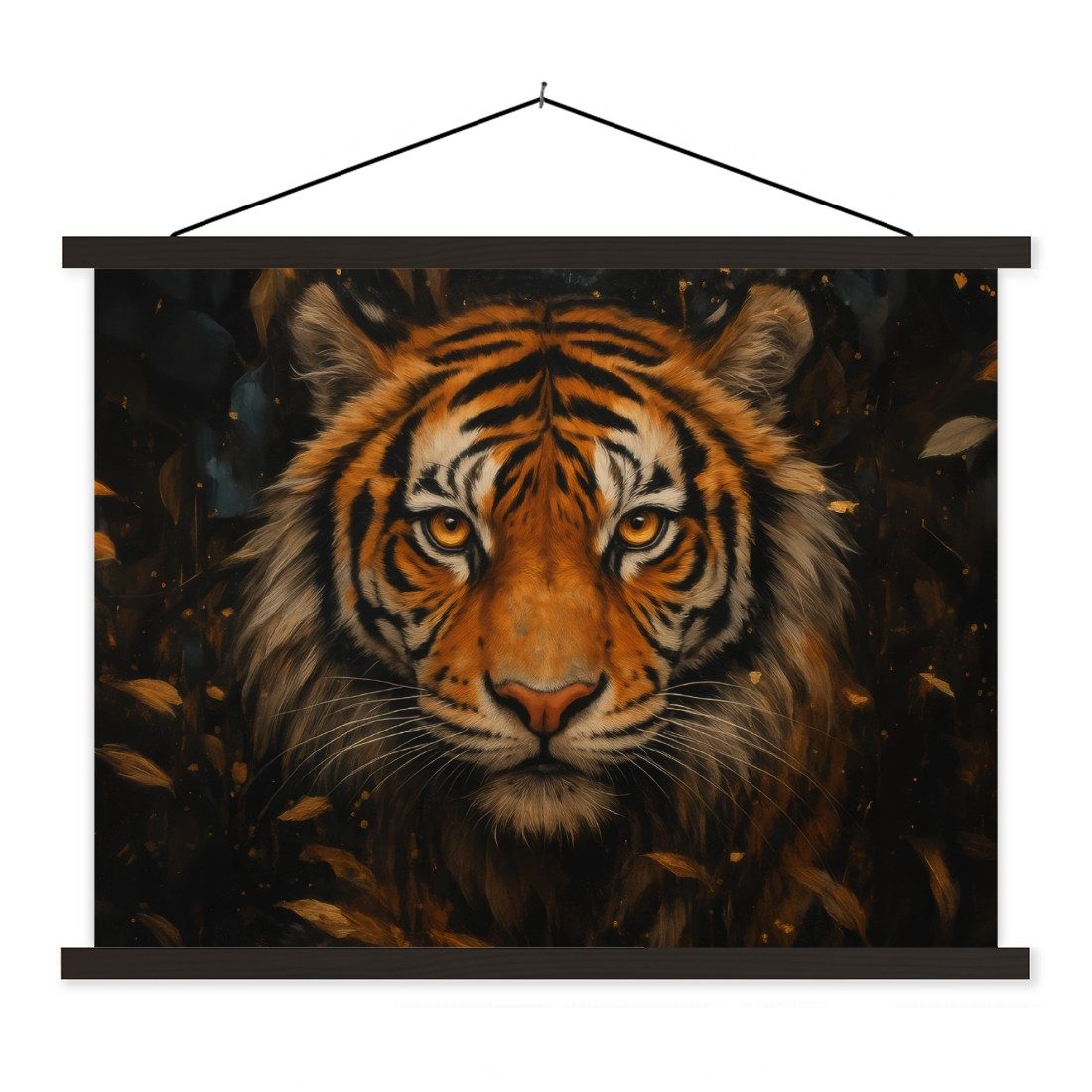 MuchoWow Poster Blätter - Tiger - Orange, (1 St), Bilderhalter, Bilderrahmen, Magnet Rahmen, Holz, 150x113 cm