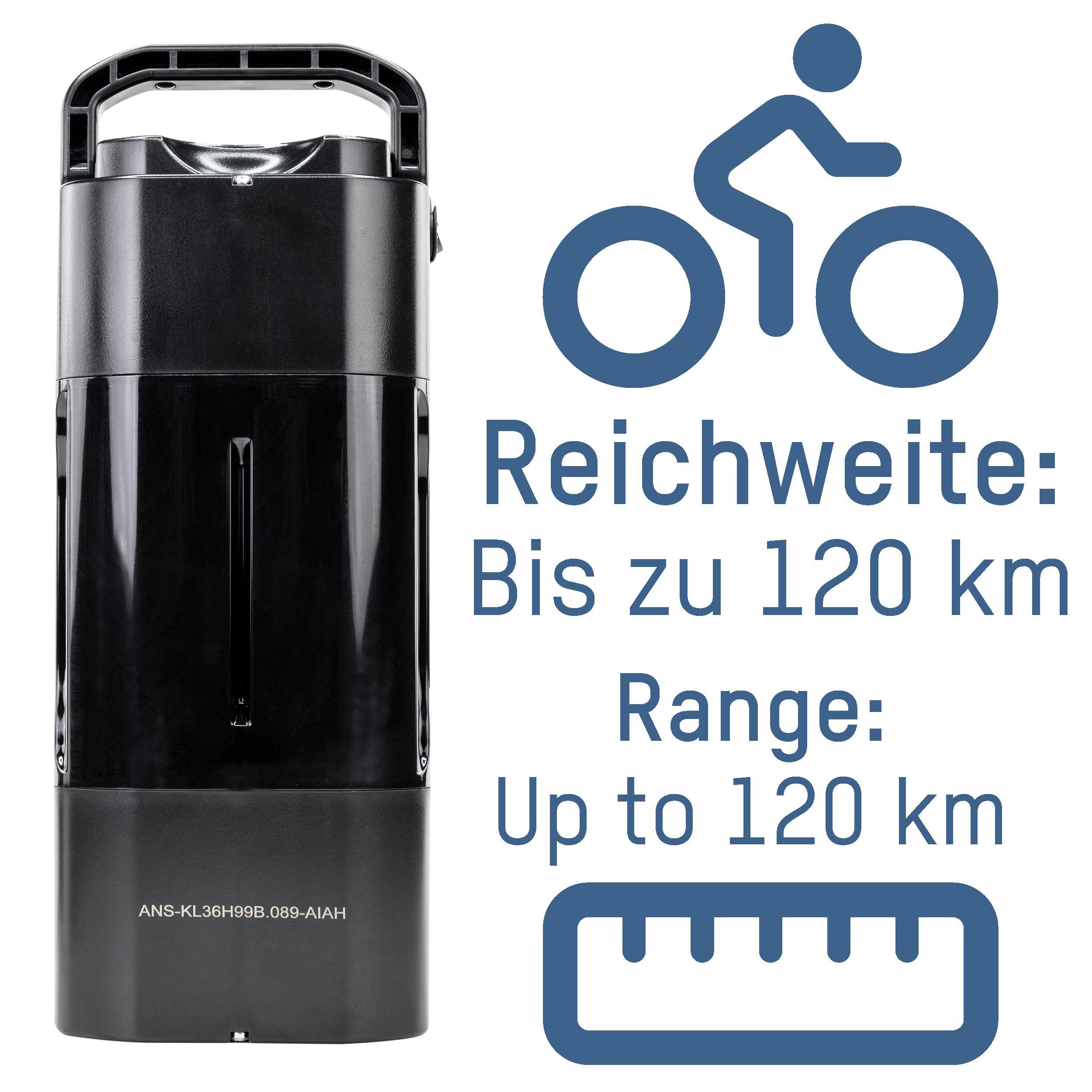 ANSMANN® E-Bike Pedelec E-Bike Reichweite 36 Kapazität mit 11,6Ah Akku Akku 110 km bis Wh und zu 418 Würfel V