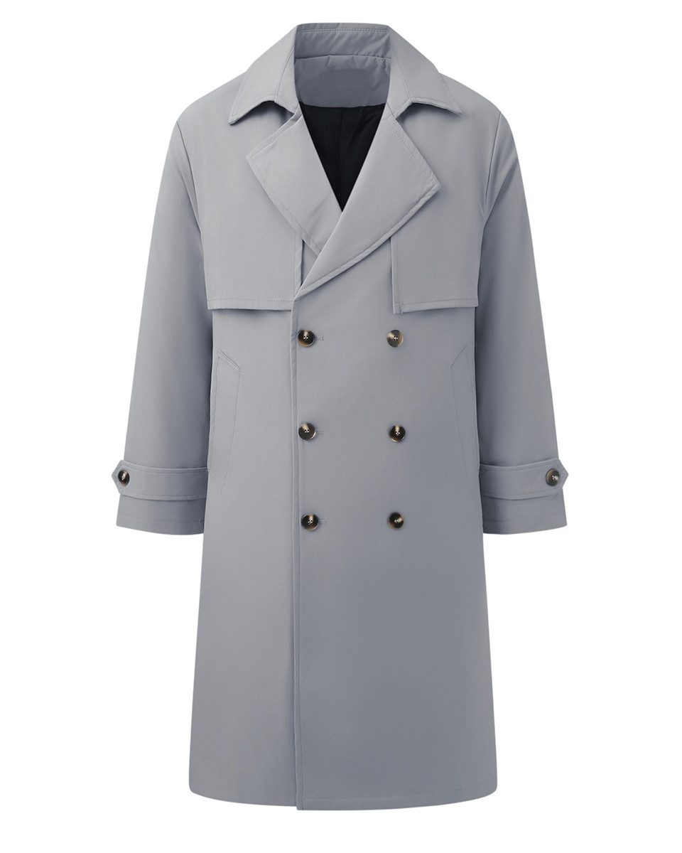 Allthemen Trenchcoat mit Gürtel Herren Langmantel zweireihig Mantel klassische Herbstjacke