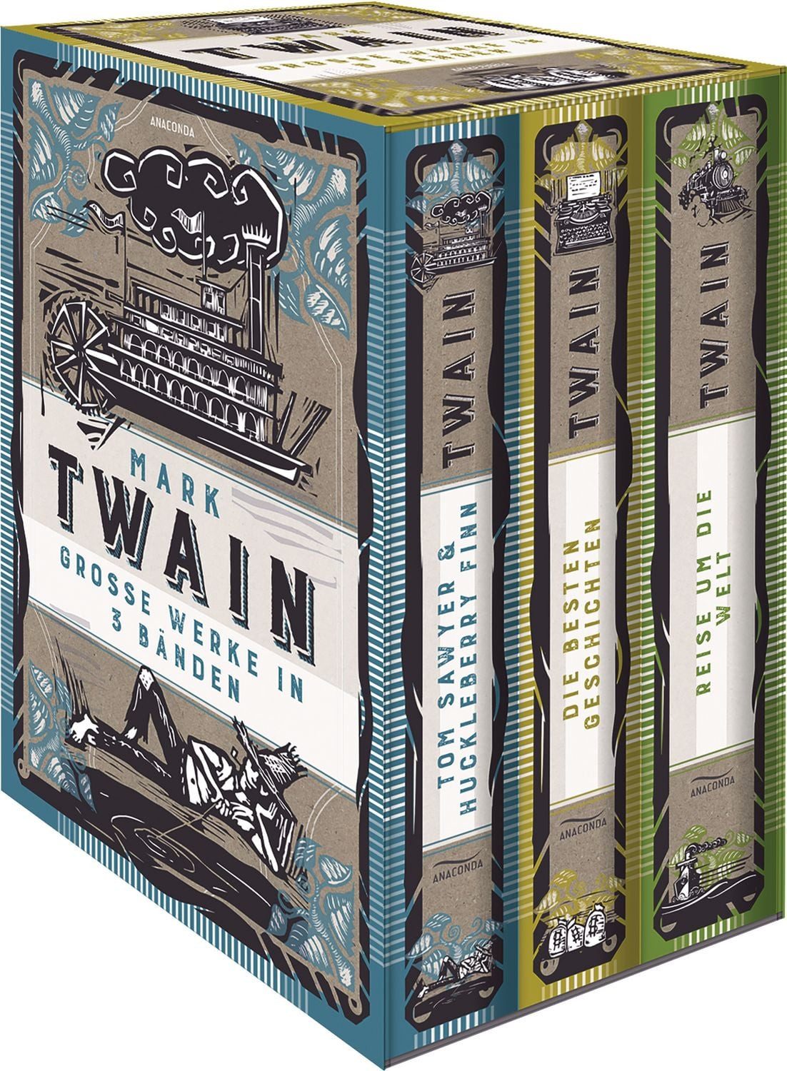 Mark Twain, Grosse Werke in 3 Bänden im Schmuck-Schuber / Mark Twain