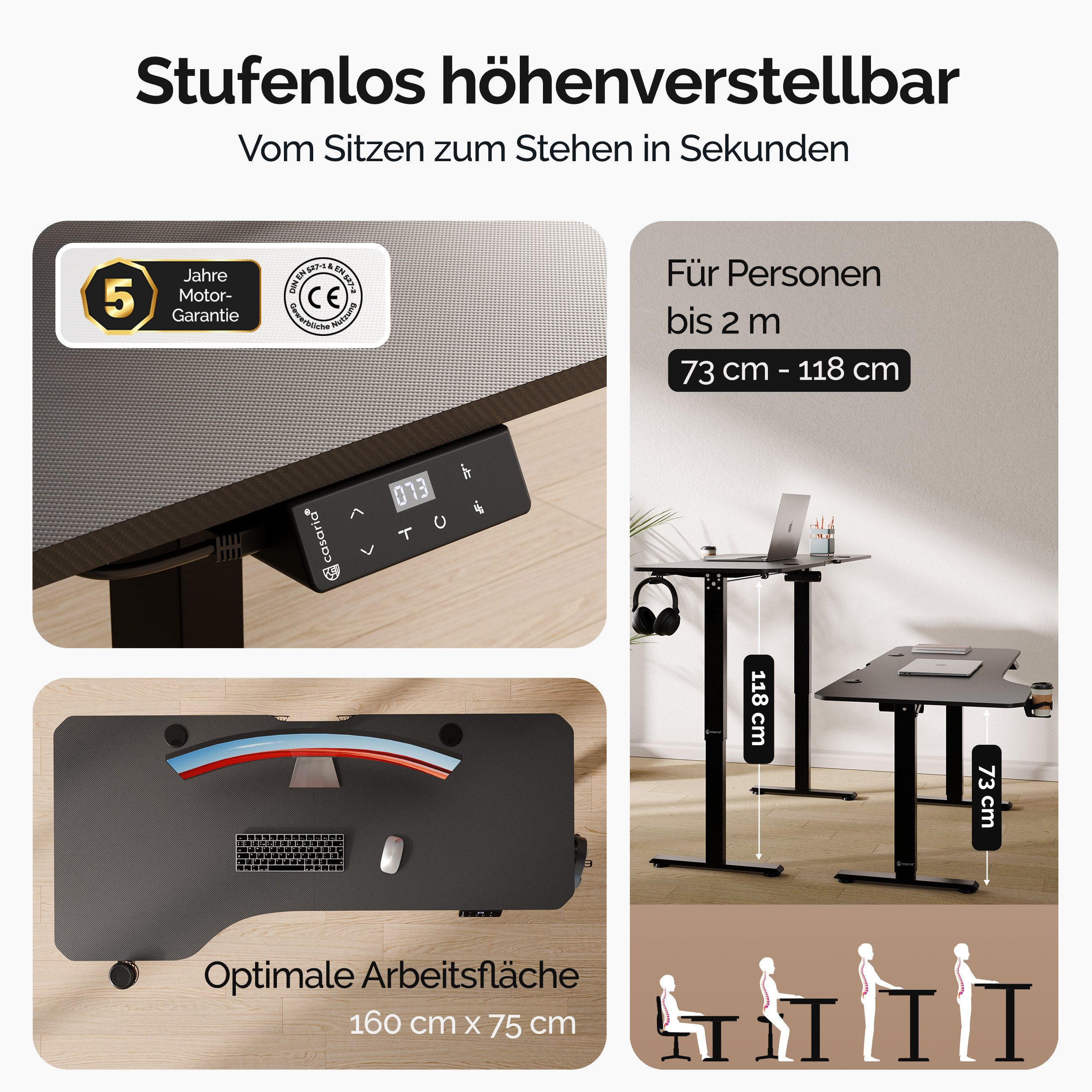 Casaria Schreibtisch, Höhenverstellbar Elektrisch 160x75cm L-Form günstig online kaufen