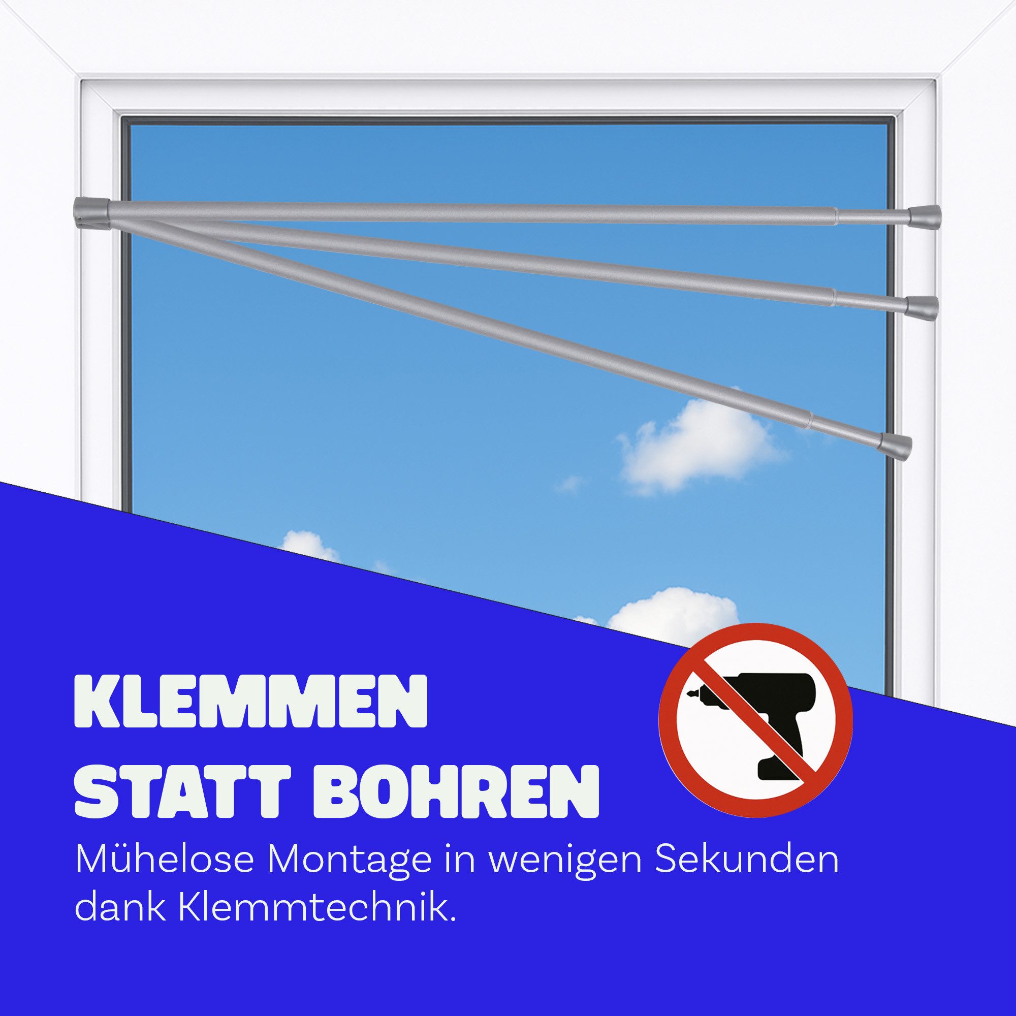 Bestlivings Spannstange ohne Bohren, Ø 13 mm, 1-läufig, ausdrehbar, klemmen, geklemmt, Metall, Ø10/13mm, Material Stange: Metall, Endstück: Kunststoff (Antirutsch)