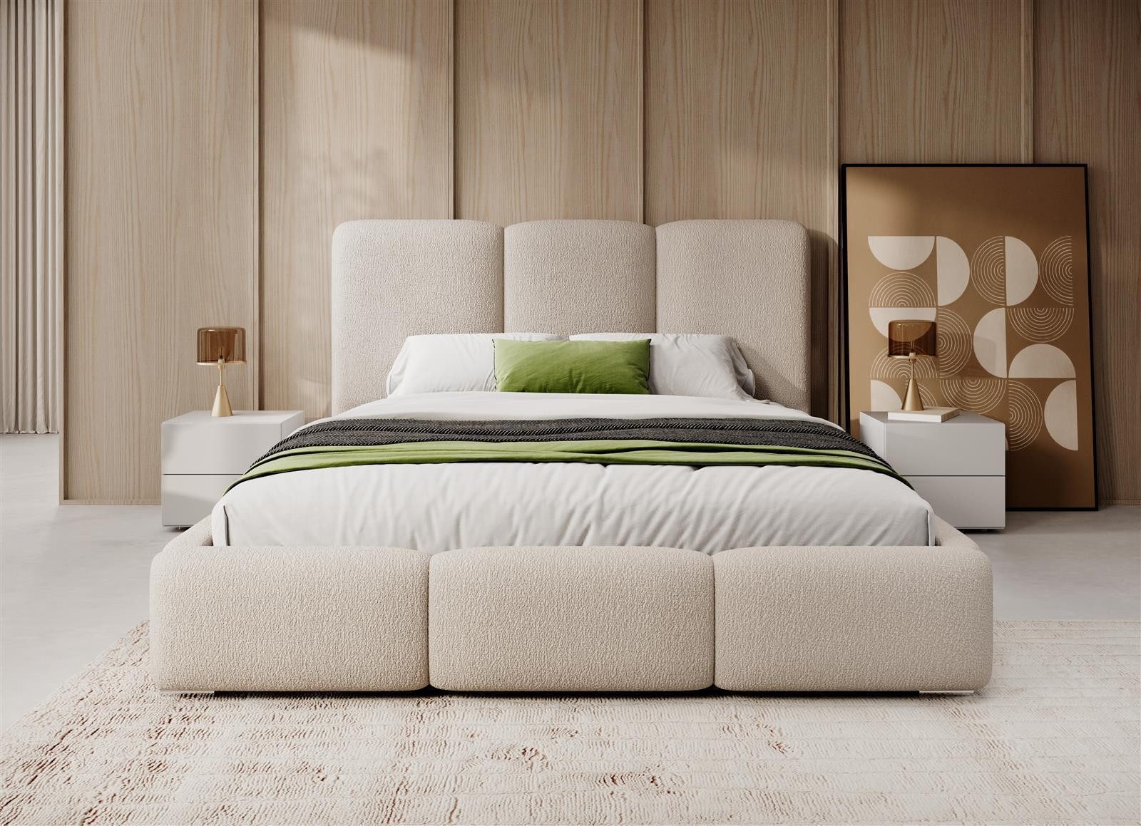 VIVENTE Möbel Polsterbett NIZZA im Teddy Stoff ABRIAMO, großer Bettkasten Lattenrost 32 Lamellen (Bett), mit großem Bettkasten in versch. Breiten und Farben