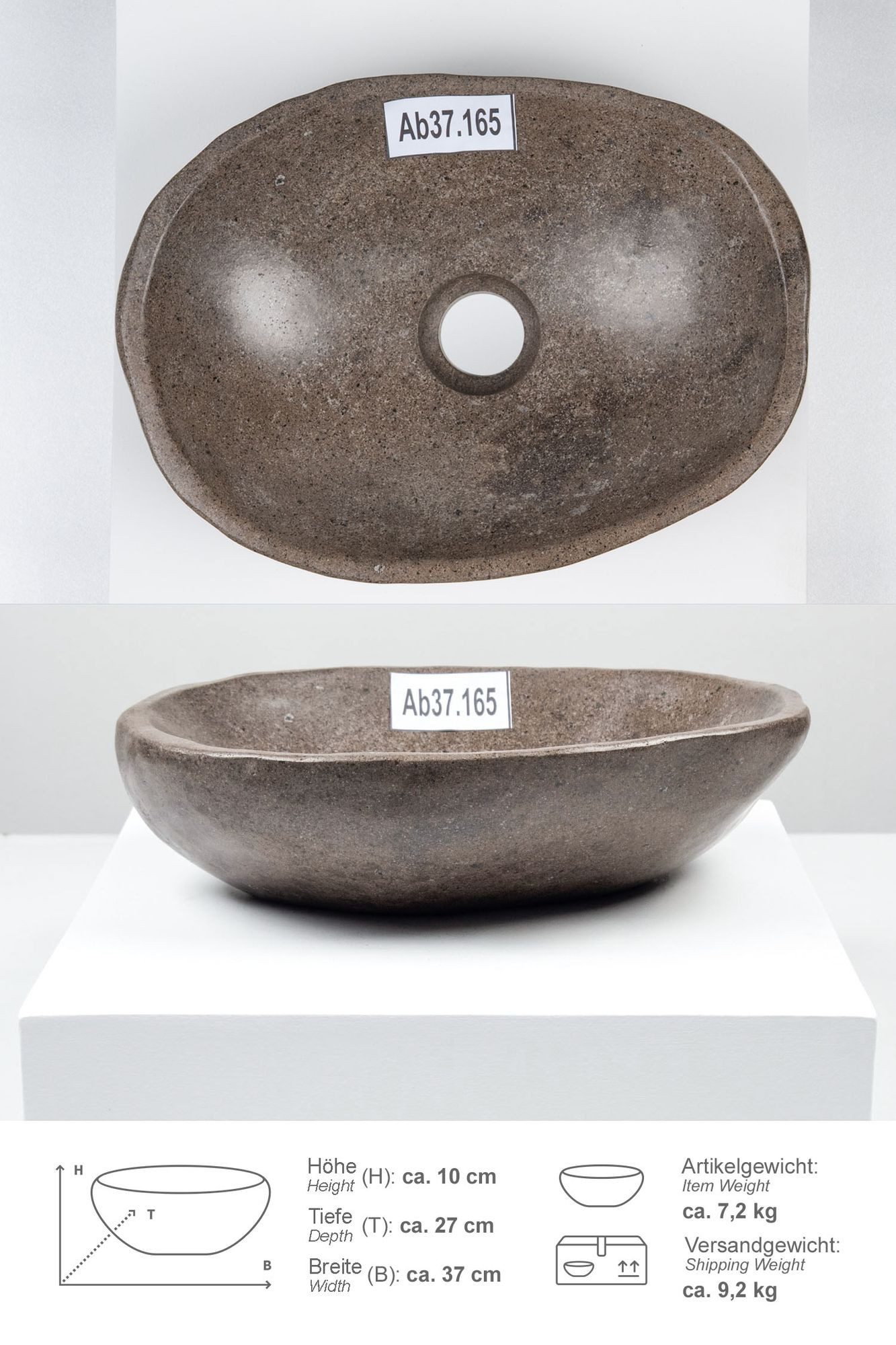 wohnfreuden Aufsatzwaschbecken Naturstein Waschbecken 30 cm rundum poliert (Kein Set), 432_Ab37.165
