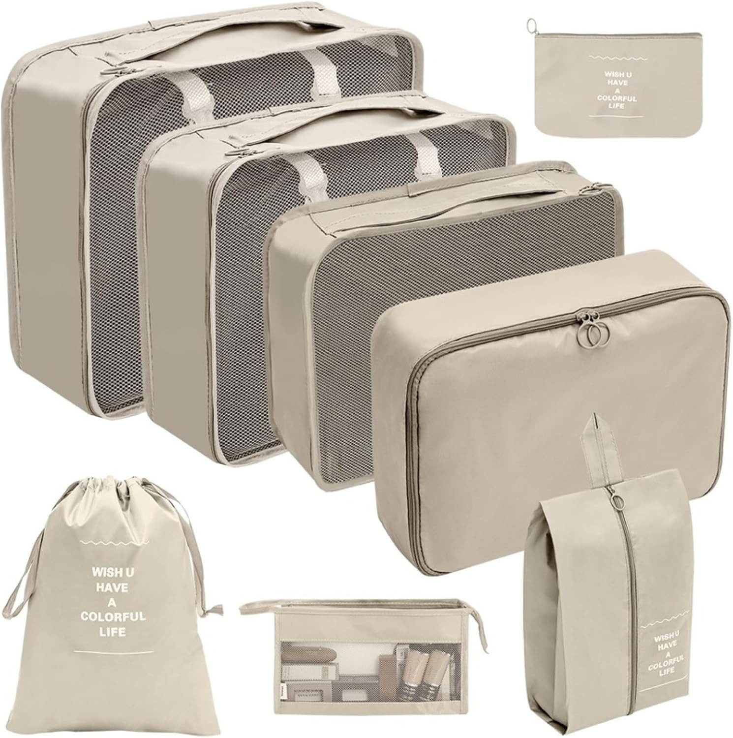 Travelfreund® Kofferorganizer 8er Set Kofferorganizer mit Kosmetiktasche und Packtaschen (Set, 8-tlg., 8x Packtaschen), Faltbar / Verstaubar / Wasserabweisend