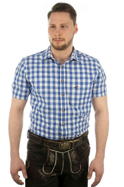 OS-Trachten Trachtenhemd »Iluvu« Kurzarmhemd mit aufgesetzter Brusttasche mit Hirsch-Stickerei