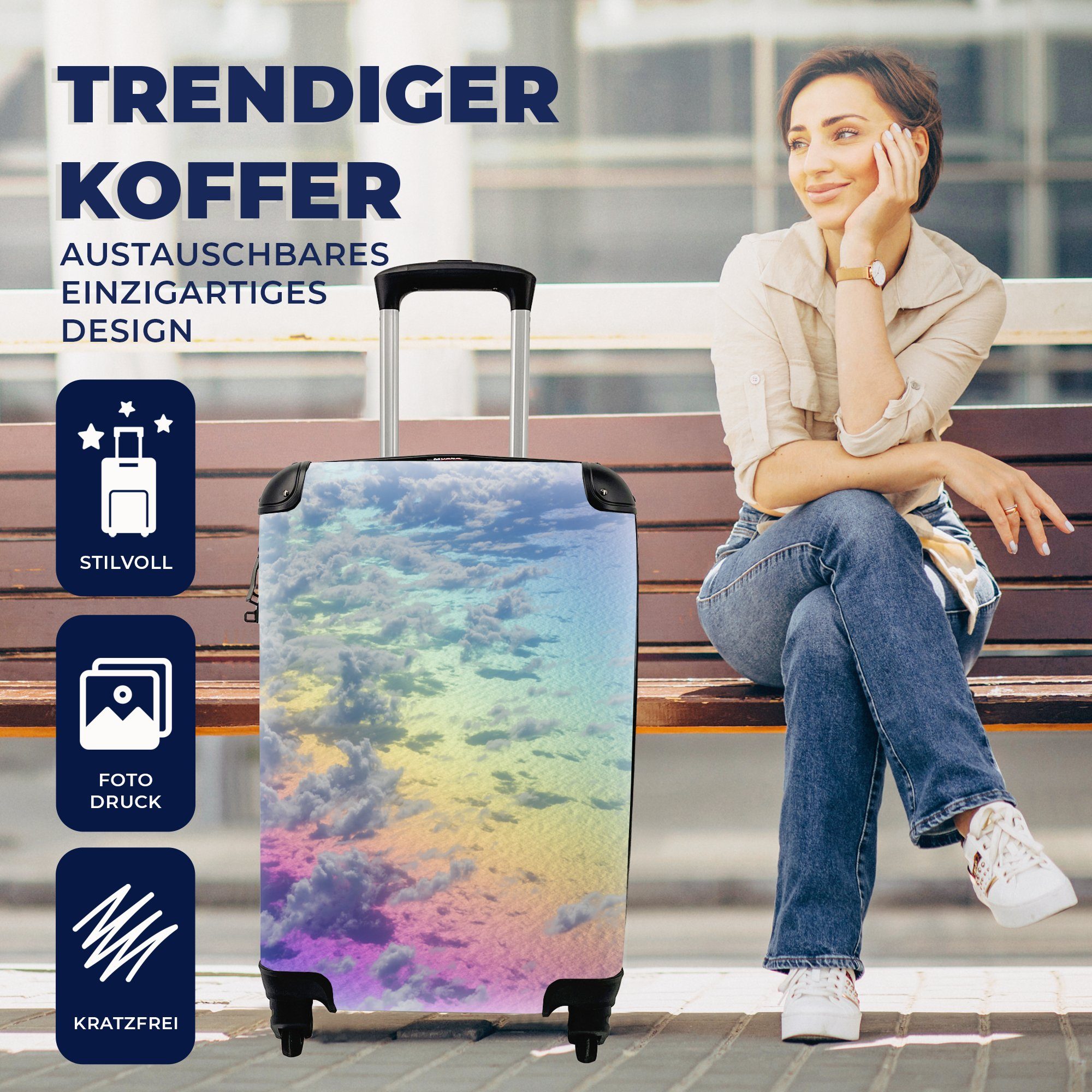 Wolken Rollen, rollen, Regenbogen, Handgepäckkoffer mit mit Reisekoffer Handgepäck 4 Ferien, für Reisetasche MuchoWow Trolley,