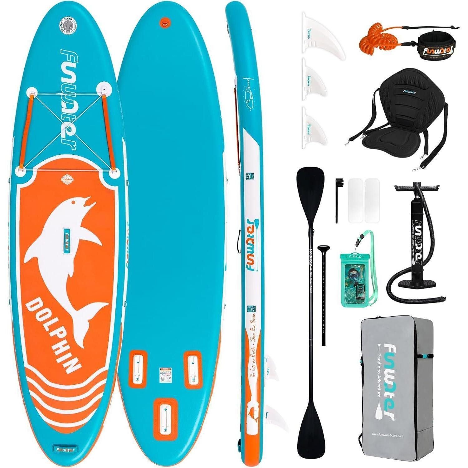 Inflatable SUP-Board Paddleboard 320cm 350cm Paddel Pumpe Rucksack Leine 320CM DELFIN-BLAU