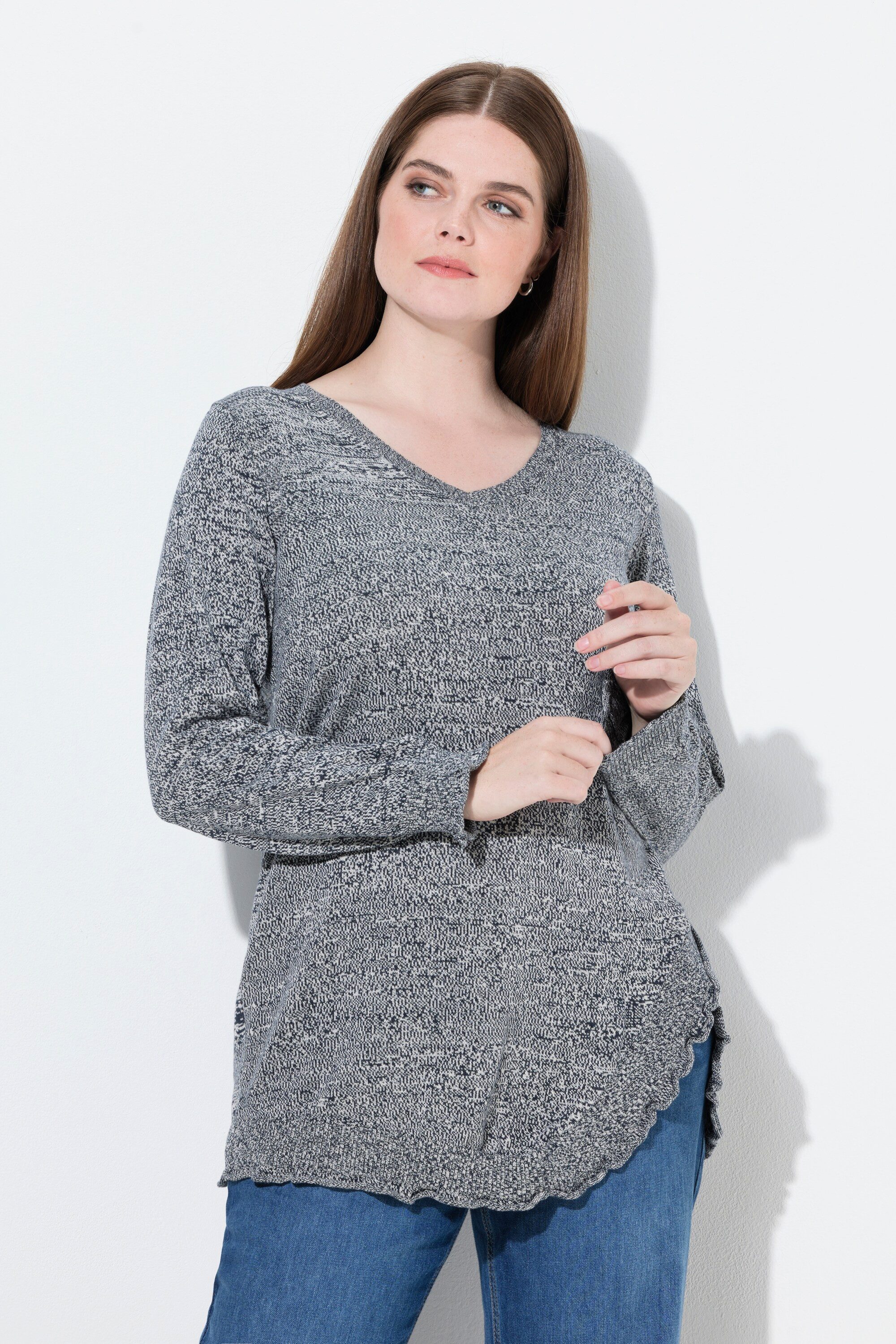 Strickpullover Pullover Volants V-Ausschnitt Langarm Biobaumwolle