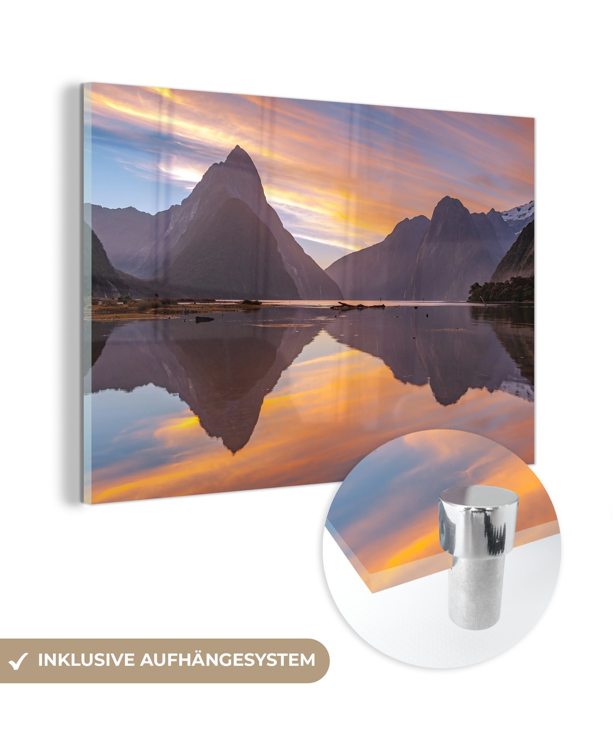 MuchoWow Acrylglasbild Neuseeland - Berge - Wasser, (1 St), Acrylglasbilder Wohnzimmer & Schlafzimmer | Bilder