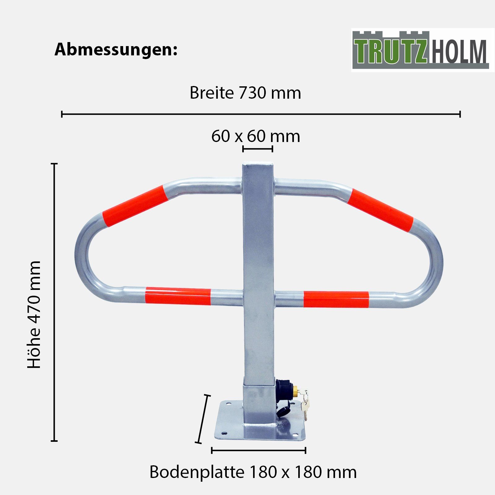 TRUTZHOLM Absperrpfosten Parkplatzsperre 47 x 73 cm Metall grau abschließ- und klappbar Poller (Stück, 1-tlg), 2 Schlüssel,47x73cm,Grundplatte:18x18cm,4kg