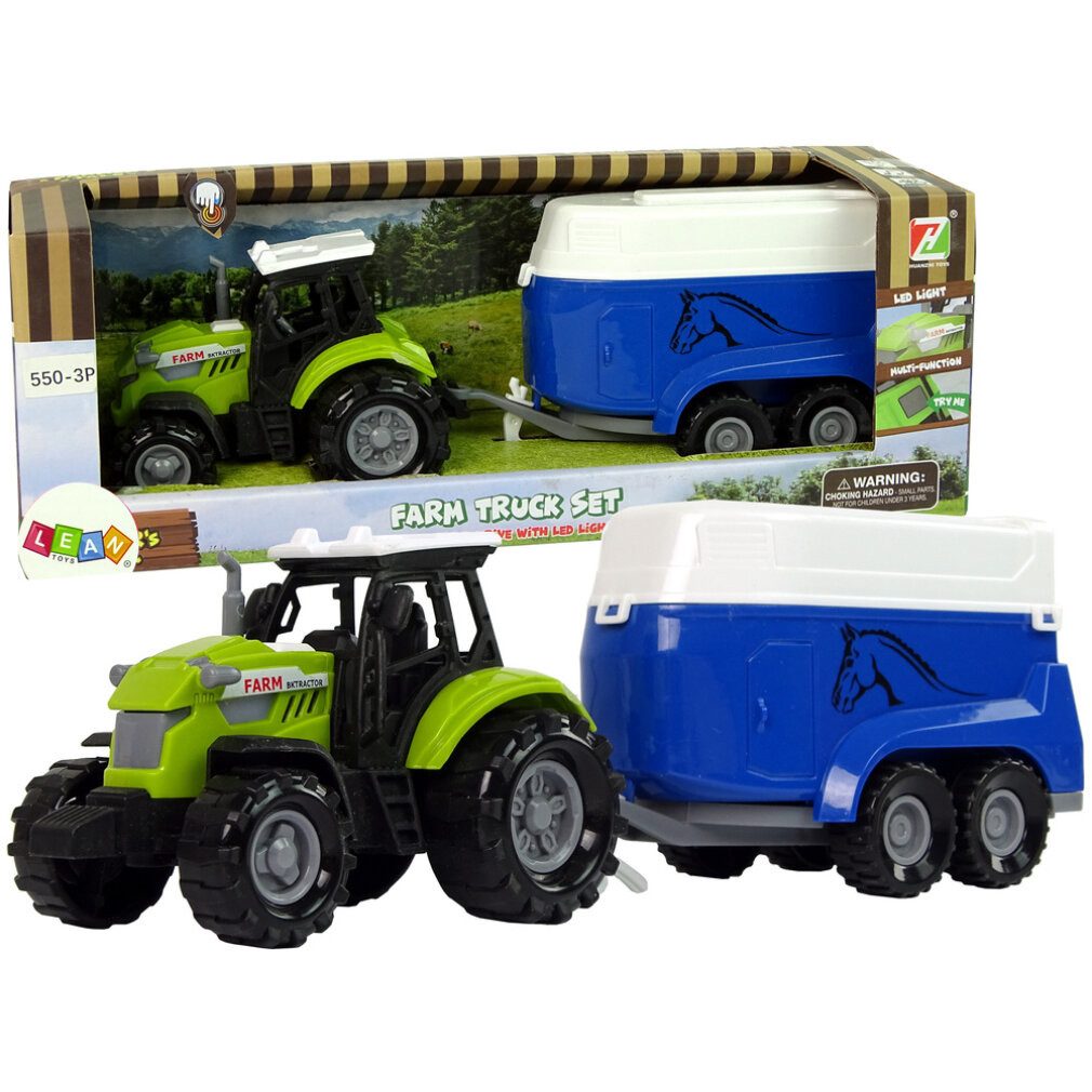 LEAN TOYS Spielzeug-Boot Traktor mit Pferdeanhänger Sound Green Farm