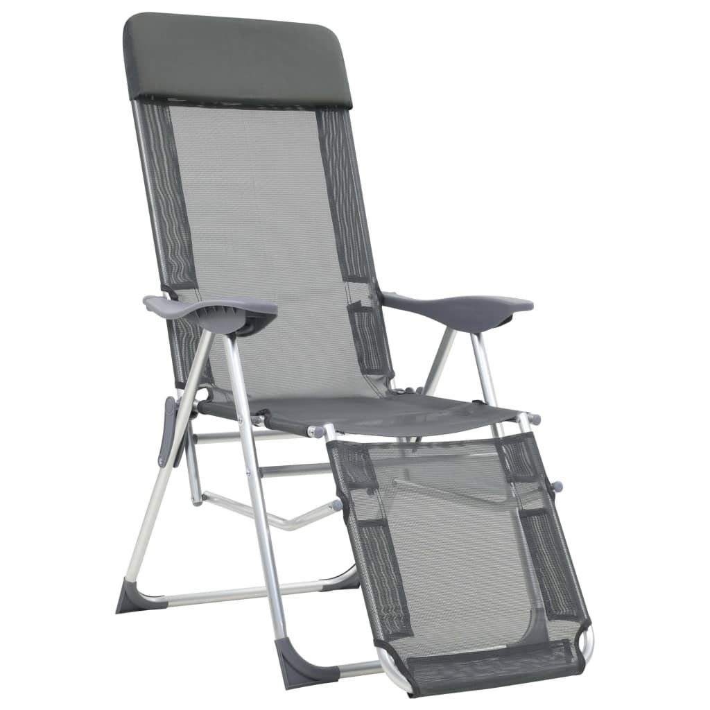 vidaXL Gartenlounge-Sessel 110 kg Klappbare Liegestühle mit Fußteil 2 Stk Grau Textilene