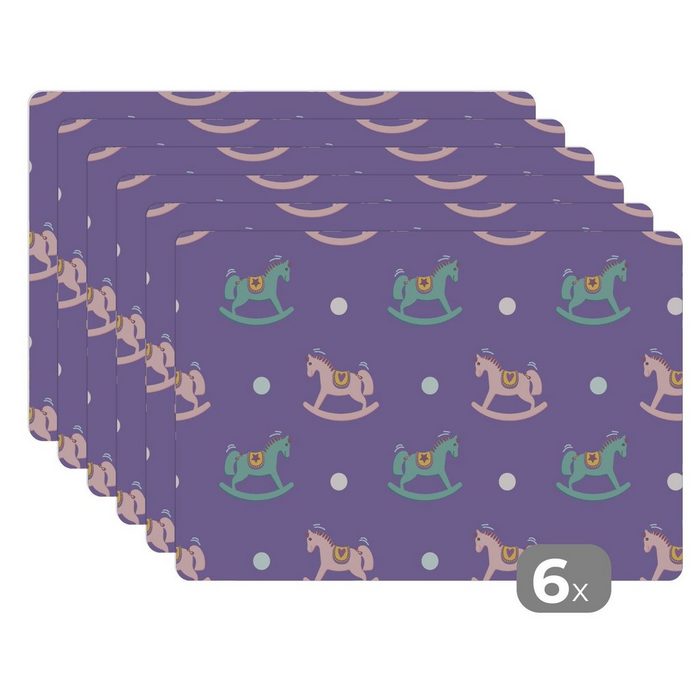 Platzset Schaukelpferd - Muster - Geburt MuchoWow (6-St) Platzset Platzdecken Platzmatte Tischmatten Schmutzabweisend