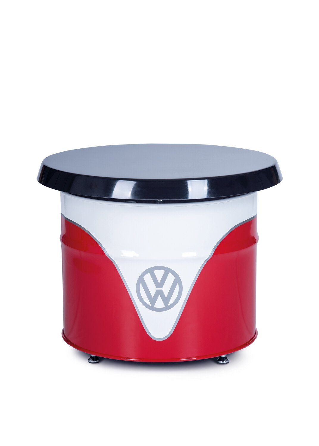 VW Collection by BRISA Beistelltisch Volkswagen Ölfass Partytisch, pflegeleichter Abstelltisch in weiß & rot Hochglanz/ Rot&Weiß