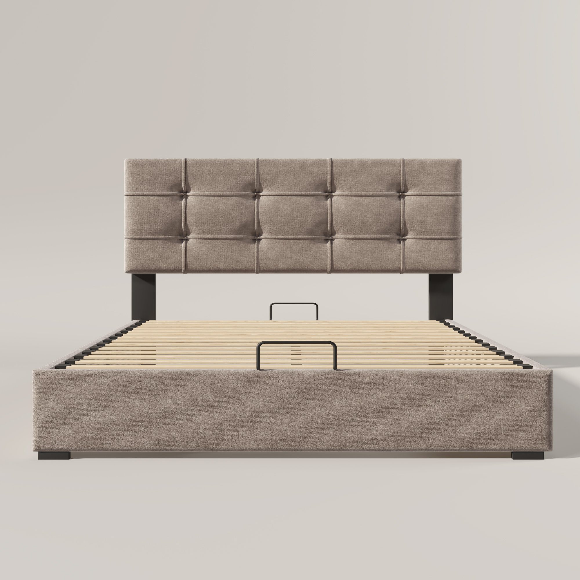 Boxspringbett (Funktionsbett, Doppelbett mit Bettkasten, Lattenrost und verstellbarem Kopfteil), Polsterbett hydraulisches Bett 140x200 cm, Bezug aus Samt