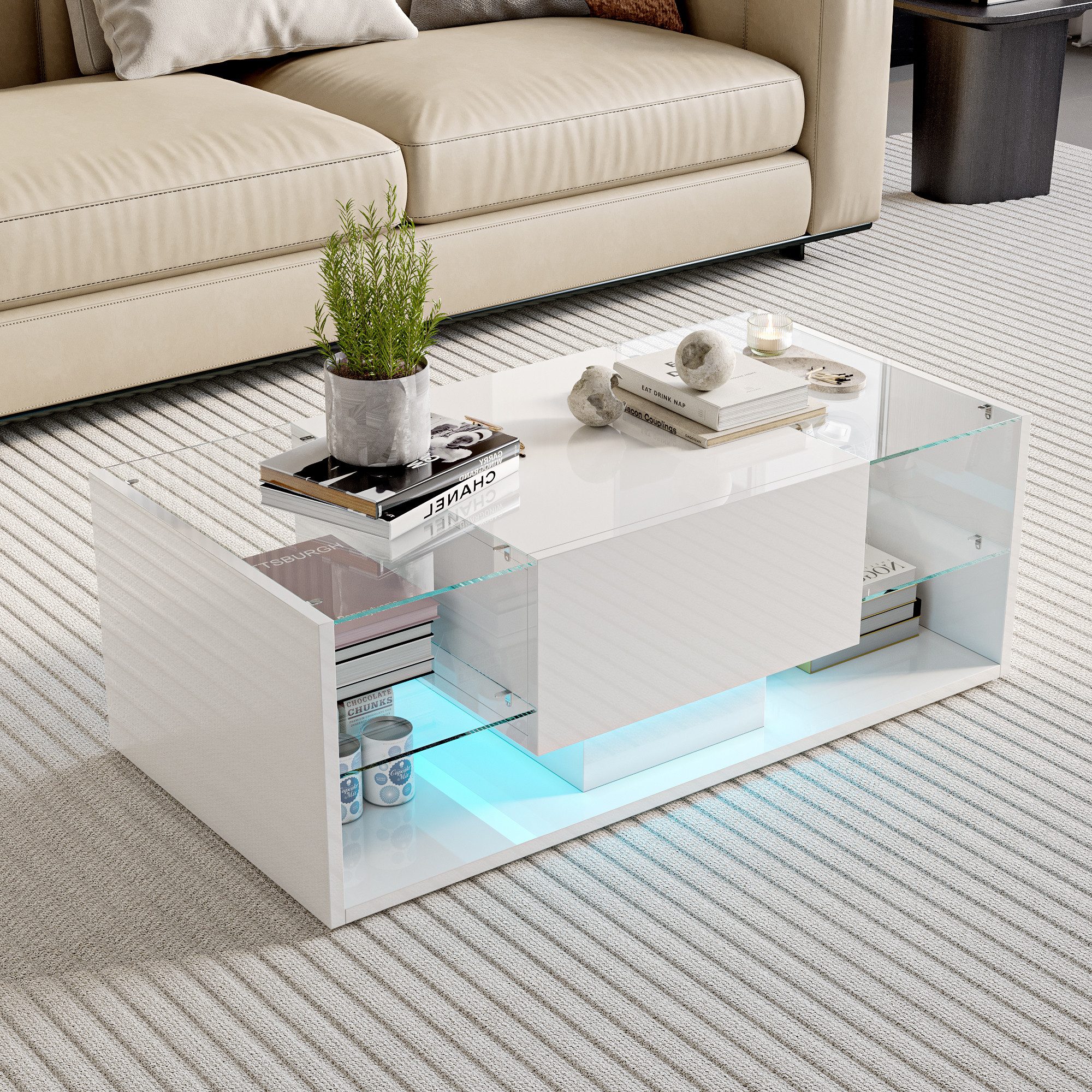 PXloue Couchtisch LED-Couchtisch mit Stauraum und modernem Design (Hochglän günstig online kaufen