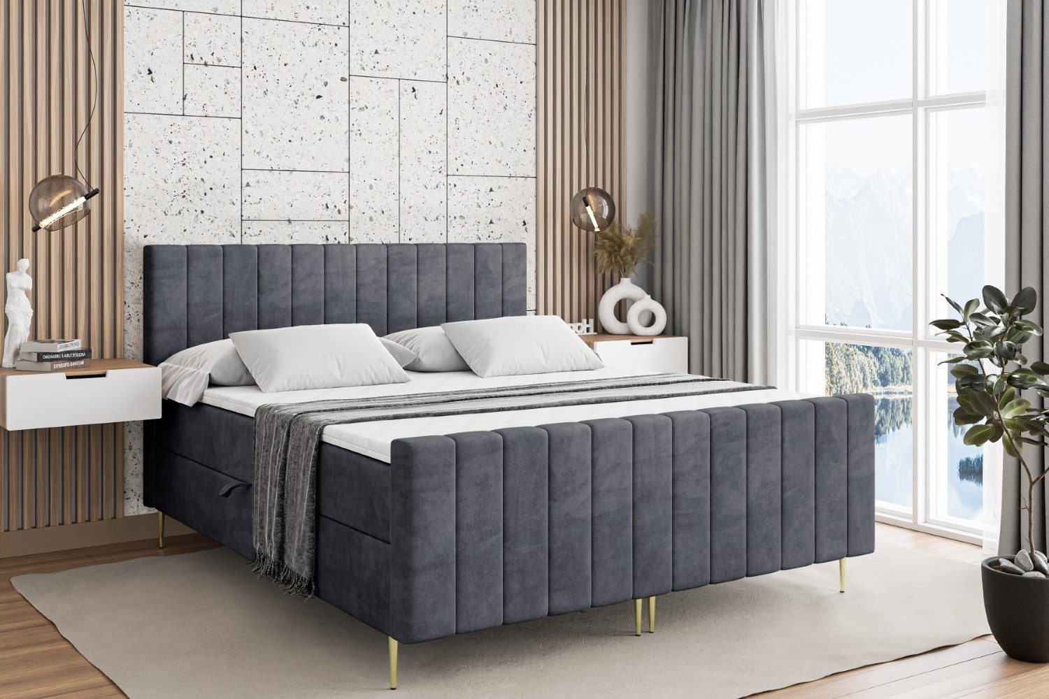 ALTDECOR Boxbett EDITA-F-Z (Multipocket-Matratze H4, H3 Matratze Bonellfederung, Topper, Kopfteil)