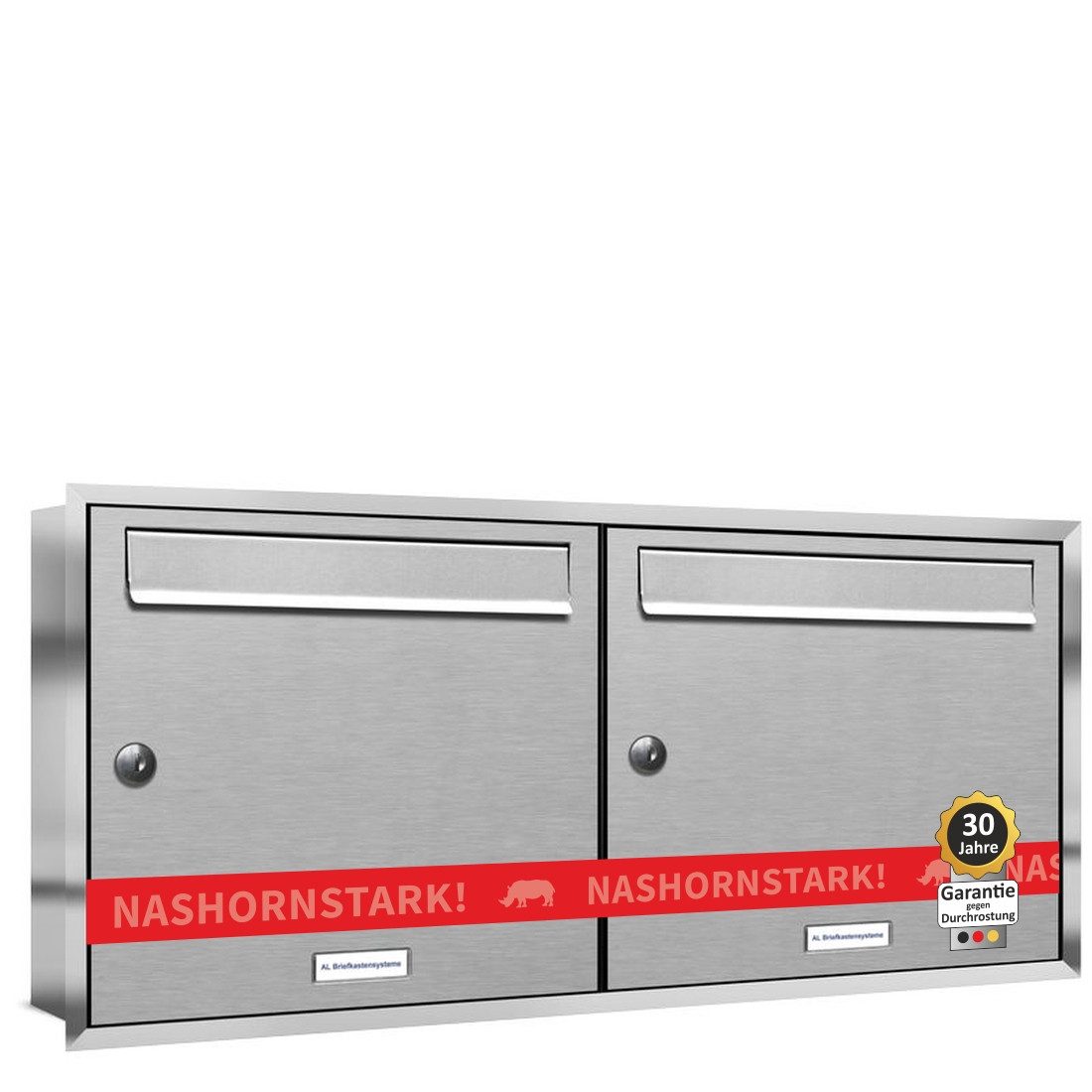 AL Briefkastensysteme Wandbriefkasten 2 Fach Premium Edelstahl Unterputz Briefkasten A4 modern wetterfest