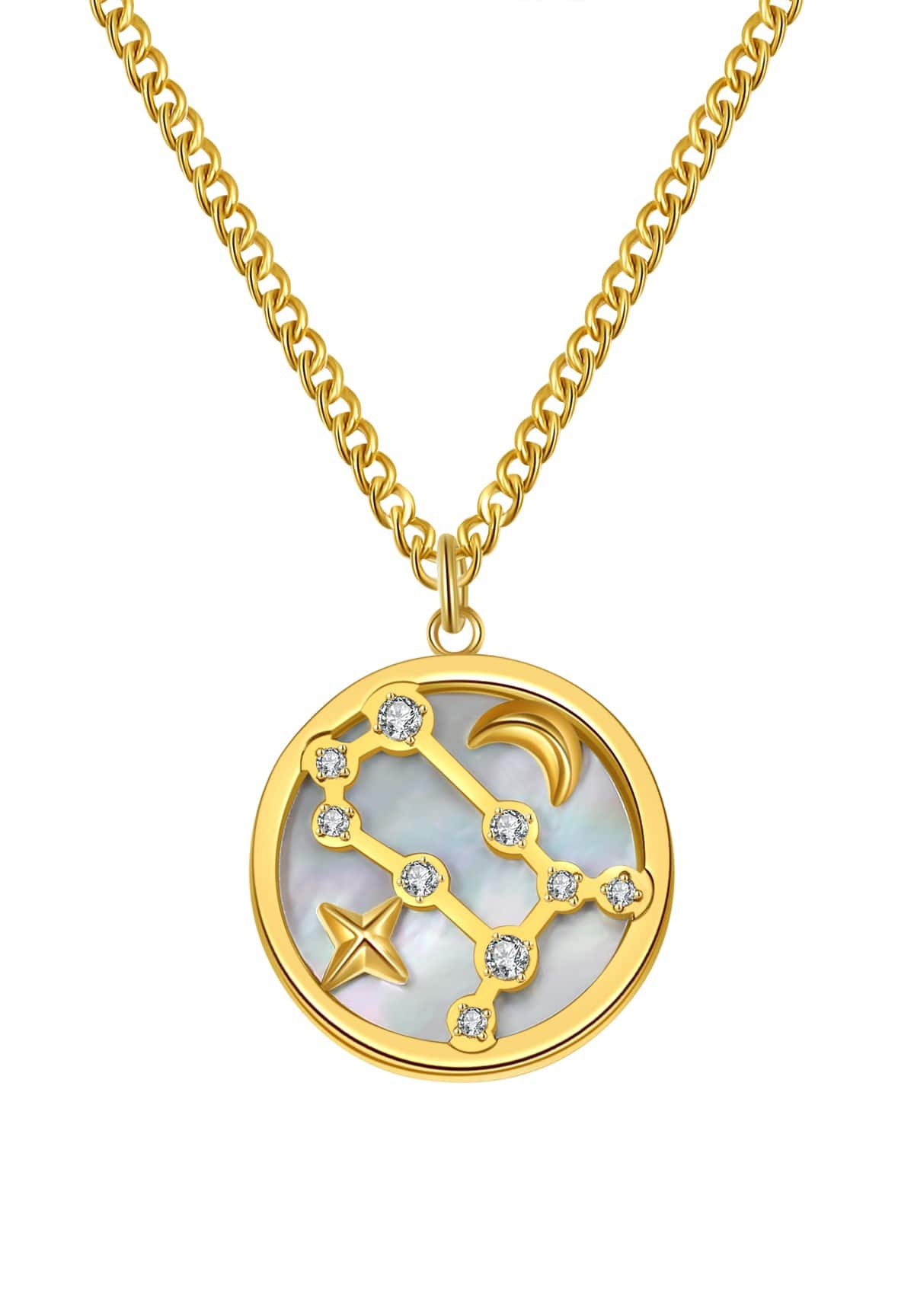 Hey Happiness Kette mit Anhänger Sternzeichen Plättchen, 18K Roségold vergoldet, Sternbild Kette Astro, Horoskop Kette Tierkreis Zeichen, wasserfest