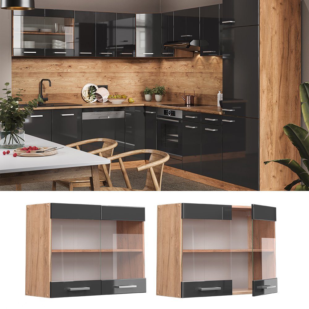 Vicco Glashängeschrank R-Line, Anthrazit Hochglanz/Goldkraft Eiche, günstig online kaufen