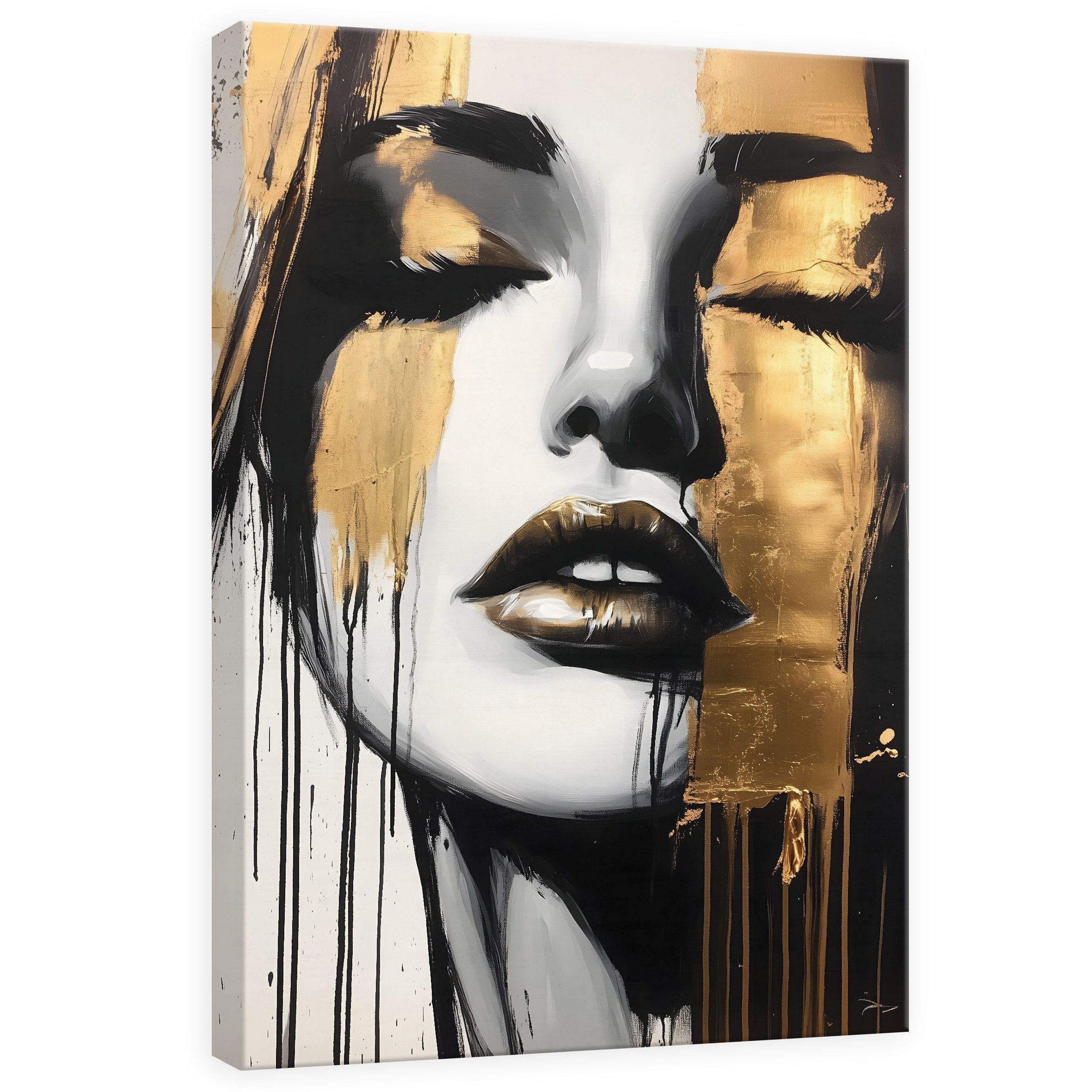 Leinwandbild Frau Abstrakt Gold Schwarz Wand Deko Wandbilder XXL Modern Groß