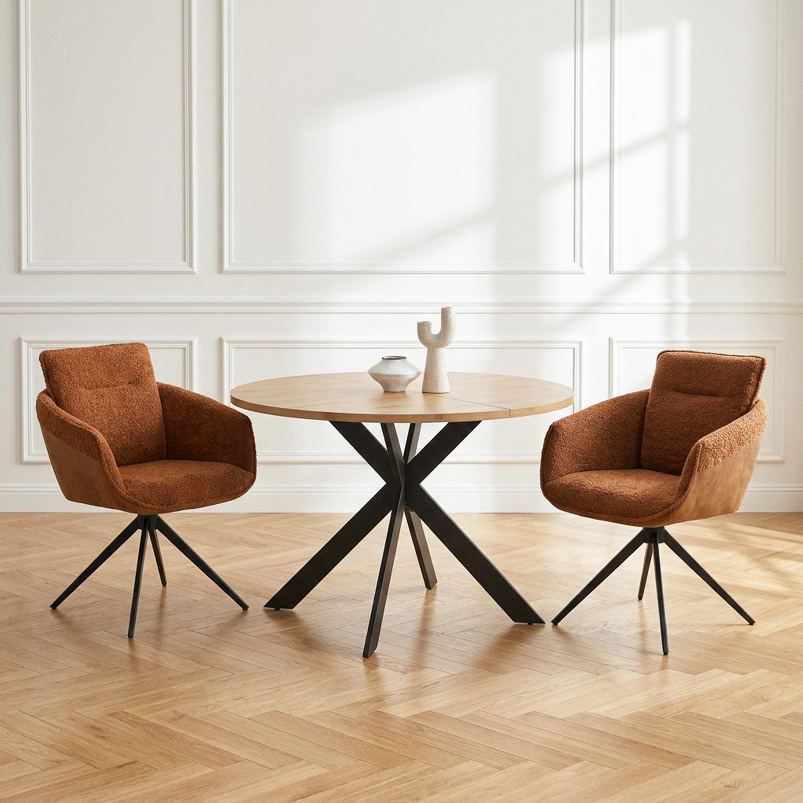 Jiexi Essgruppe Tisch- und Stuhlset, Runder Esstisch (115×75 cm) mit 4 Stühlen