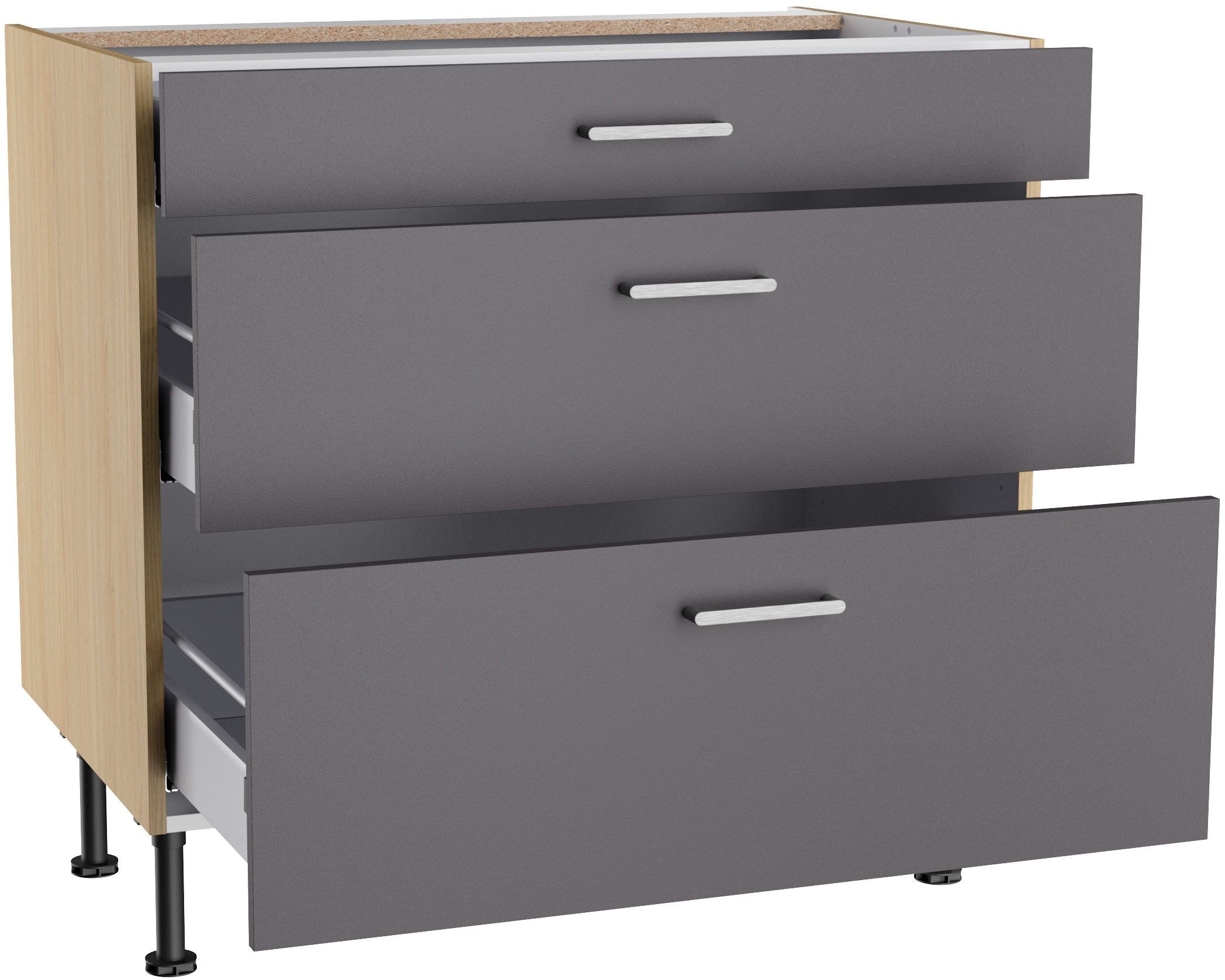 KOCHSTATION Unterschrank KS-Lucy Breite 90 cm, 1 Schubkasten, 2 Auszügen, Soft-Close, verstellbare Füße