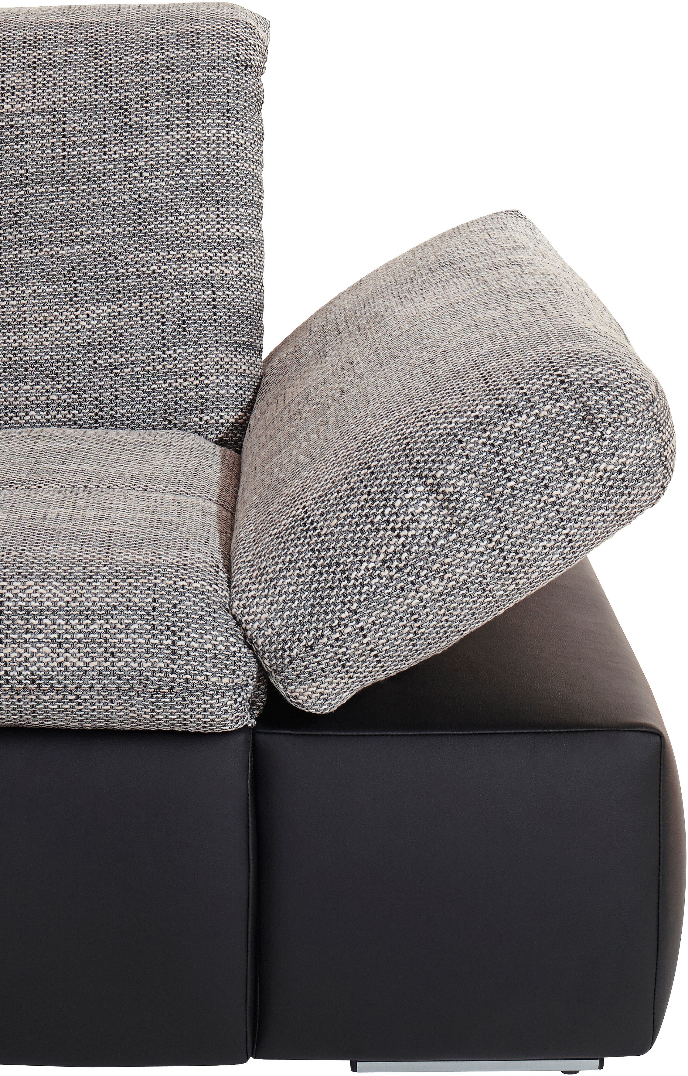 DOMO collection Ecksofa Moric, L-Form, XXL-Sofa - Breite 300cm, viel Platz, auch in Cord, wahlweise mit Bettfunktion und Armteilverstellung. Schwarz-weiß-grau