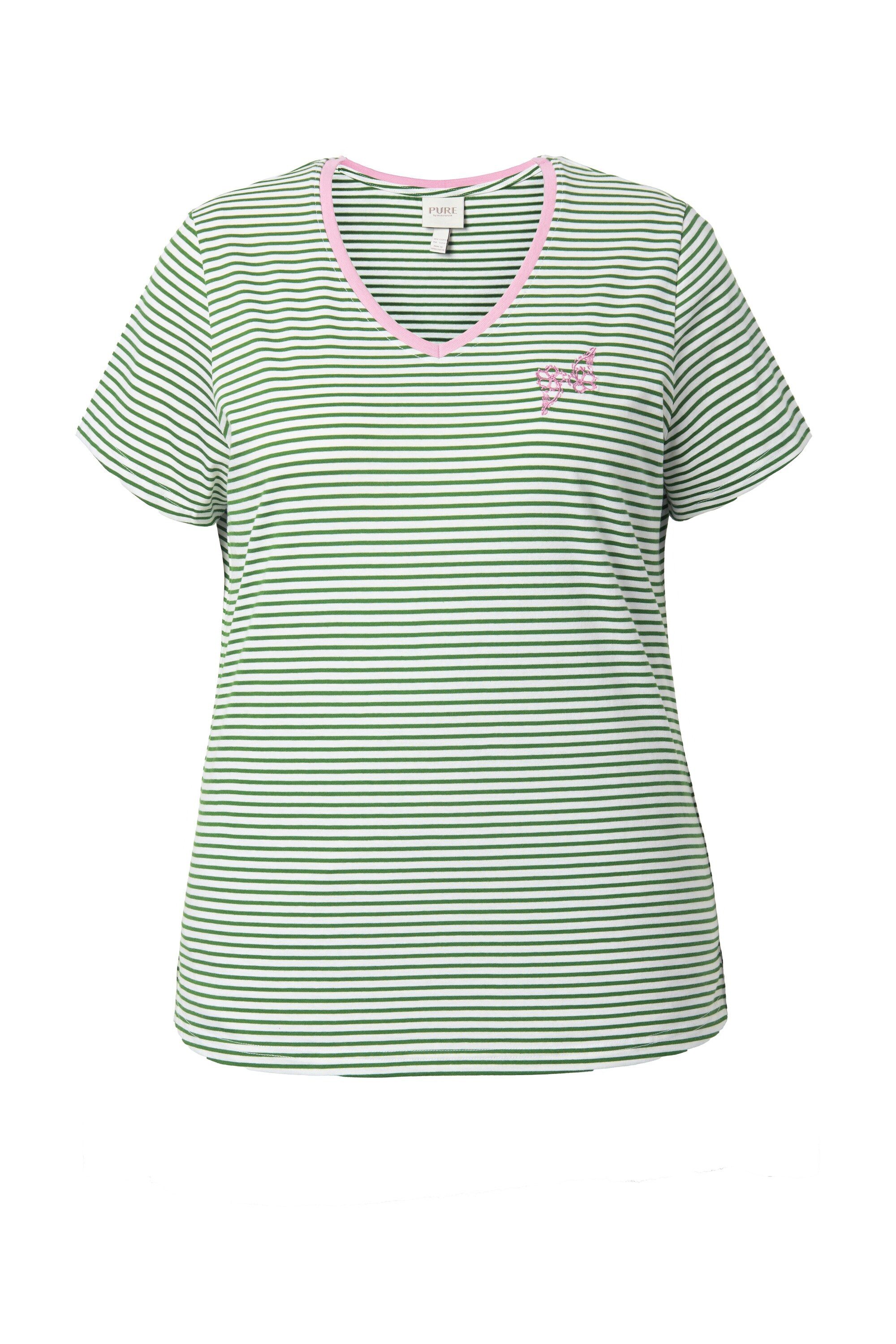 Ulla Popken T-Shirt T-Shirt Ringel V-Ausschnitt Halbarm Biobaumwolle günstig online kaufen