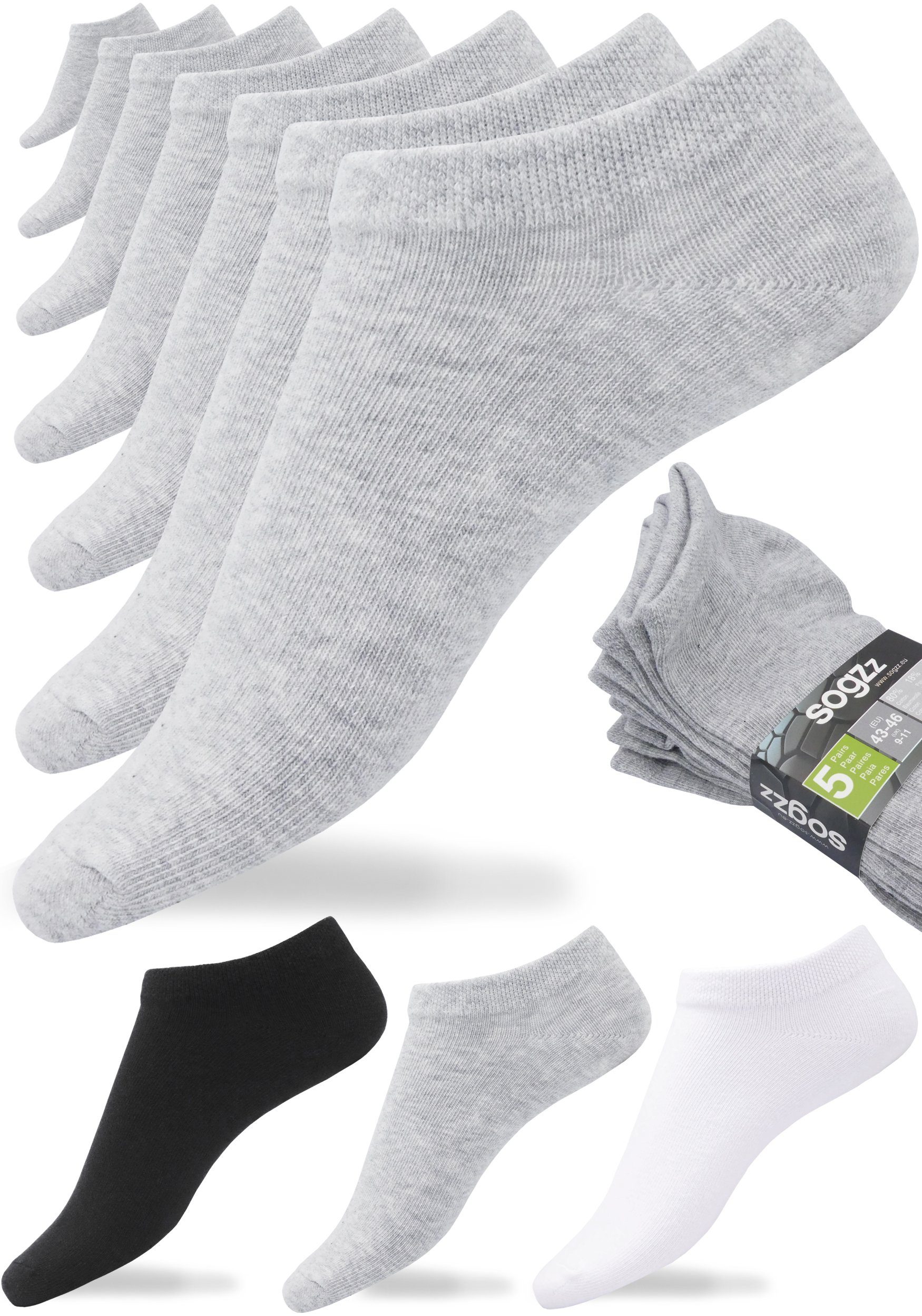 sogzz Sneakersocken 5-60 Paar Sneaker Socken aus 80% Baumwolle für Damen & Herren (43-46, Grau, 5-Paar)