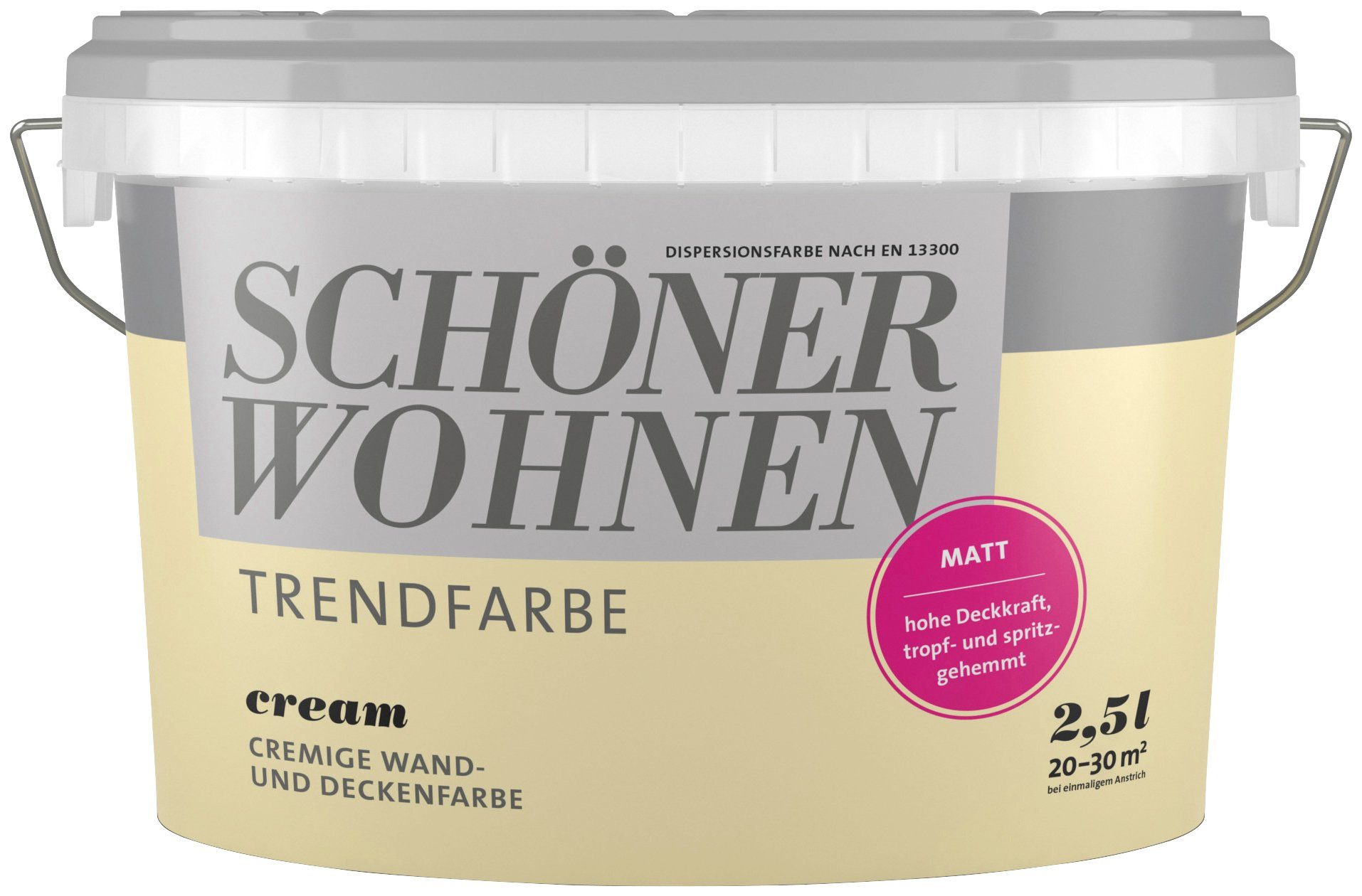 SCHÖNER WOHNEN FARBE Wand- und Deckenfarbe TRENDFARBE, matt, 2,5 Liter, Cream, hochdeckende Wandfarbe - für Allergiker geeignet