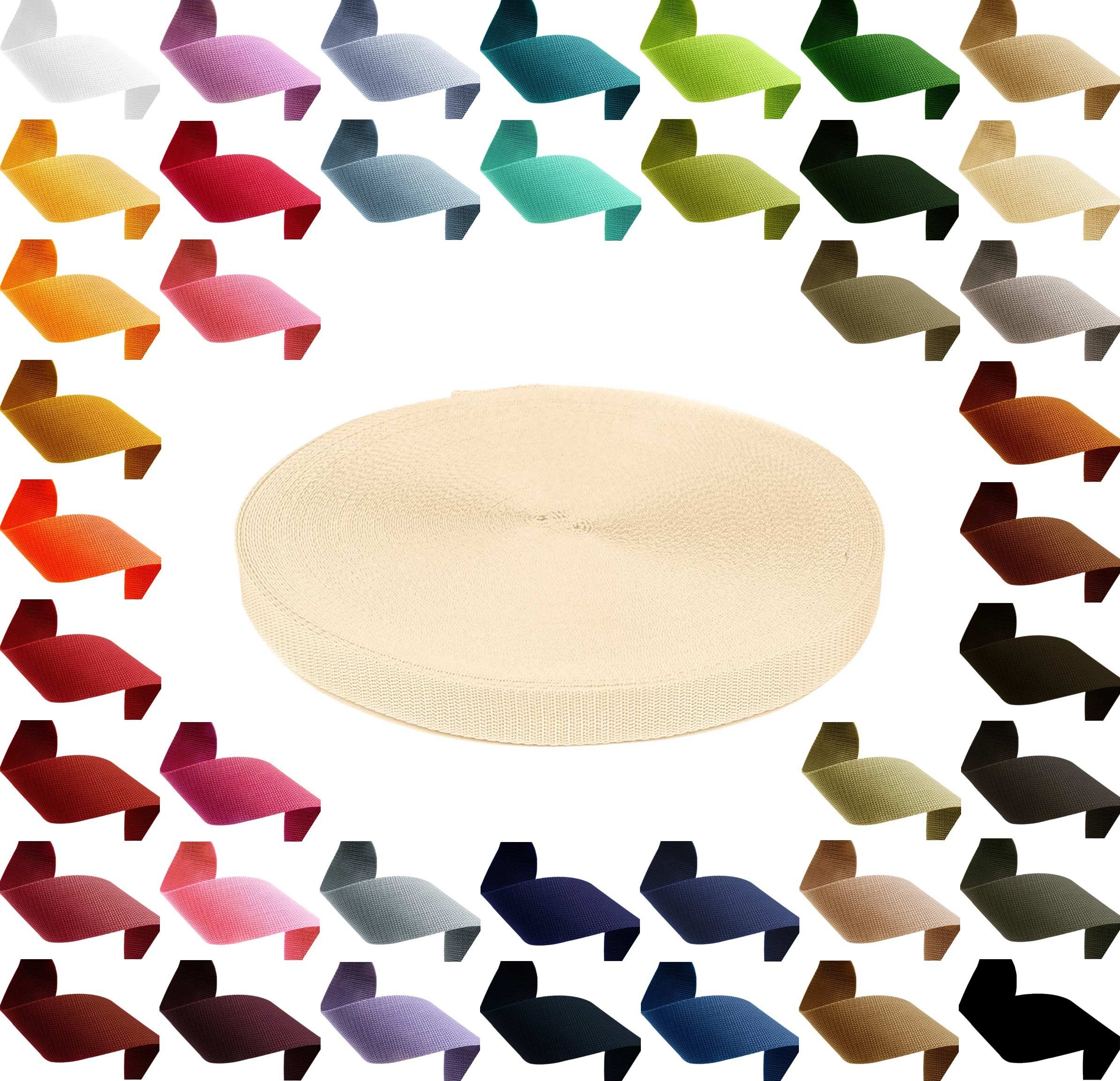 PP Farbwahl Gurtband, 122 stark, 1,3mm maDDma creme Polypropylen, breit, 12m 50mm Rollladengurt,